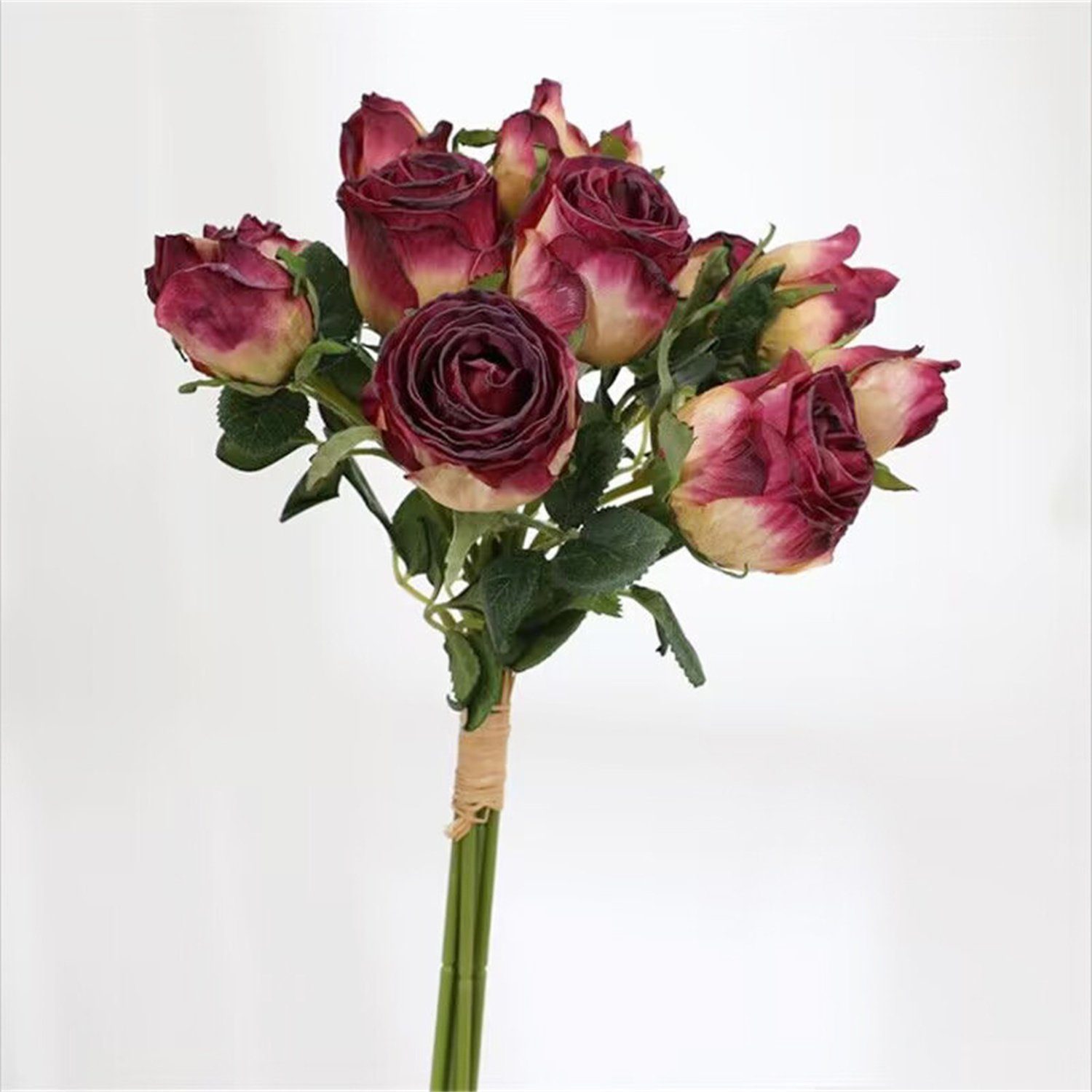 Bouquet, Rose Trockenblume Trockenblumen, verbrannt Simulation rot Vintage Rand 6PCS autolock