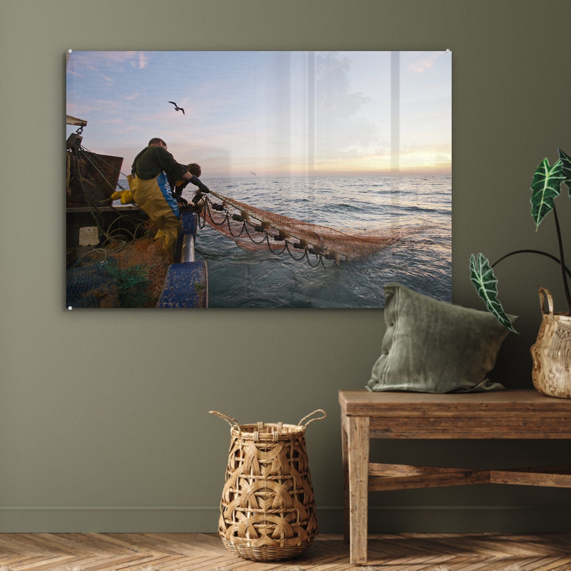 (1 St), Acrylglasbild Fischer ein, vom Schlafzimmer Fischereifahrzeug Wohnzimmer & Netze holen aus Acrylglasbilder ihre MuchoWow