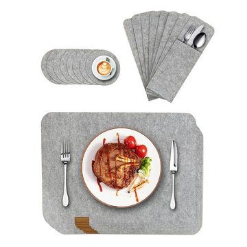 Platzset, Tischset Filz 24-tlg Platzdecke Komplettes Set, DAKYAM, (24-St), 8 Platzmatten, 8 Untersetzer und 8 Bestecktaschen