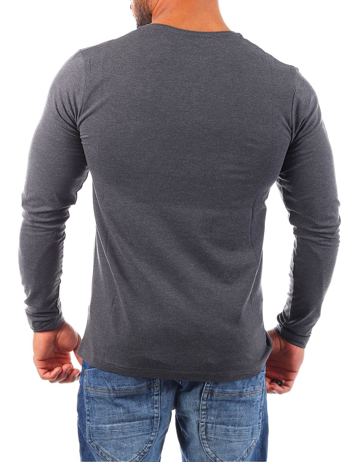 Young & Rich Langarmshirt Herren Uni Basic Longsleeve V-Ausschnitt V-Neck Unterziehshirt 2001 Rundhalsauschnitt unifarben langarm slim fit