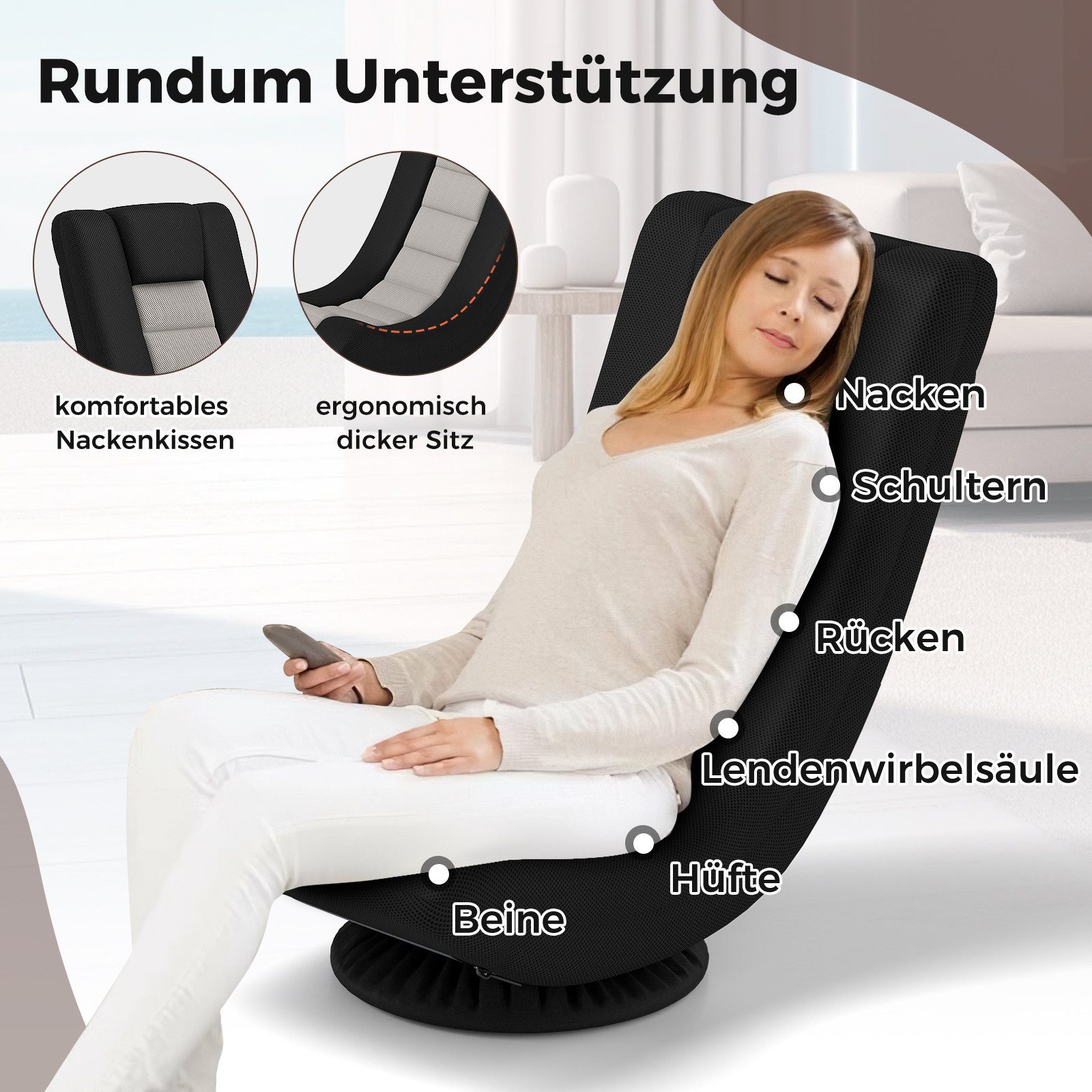 COSTWAY Relaxsessel, Bodenstuhl 360° drehbar, klappbar, verstellbar