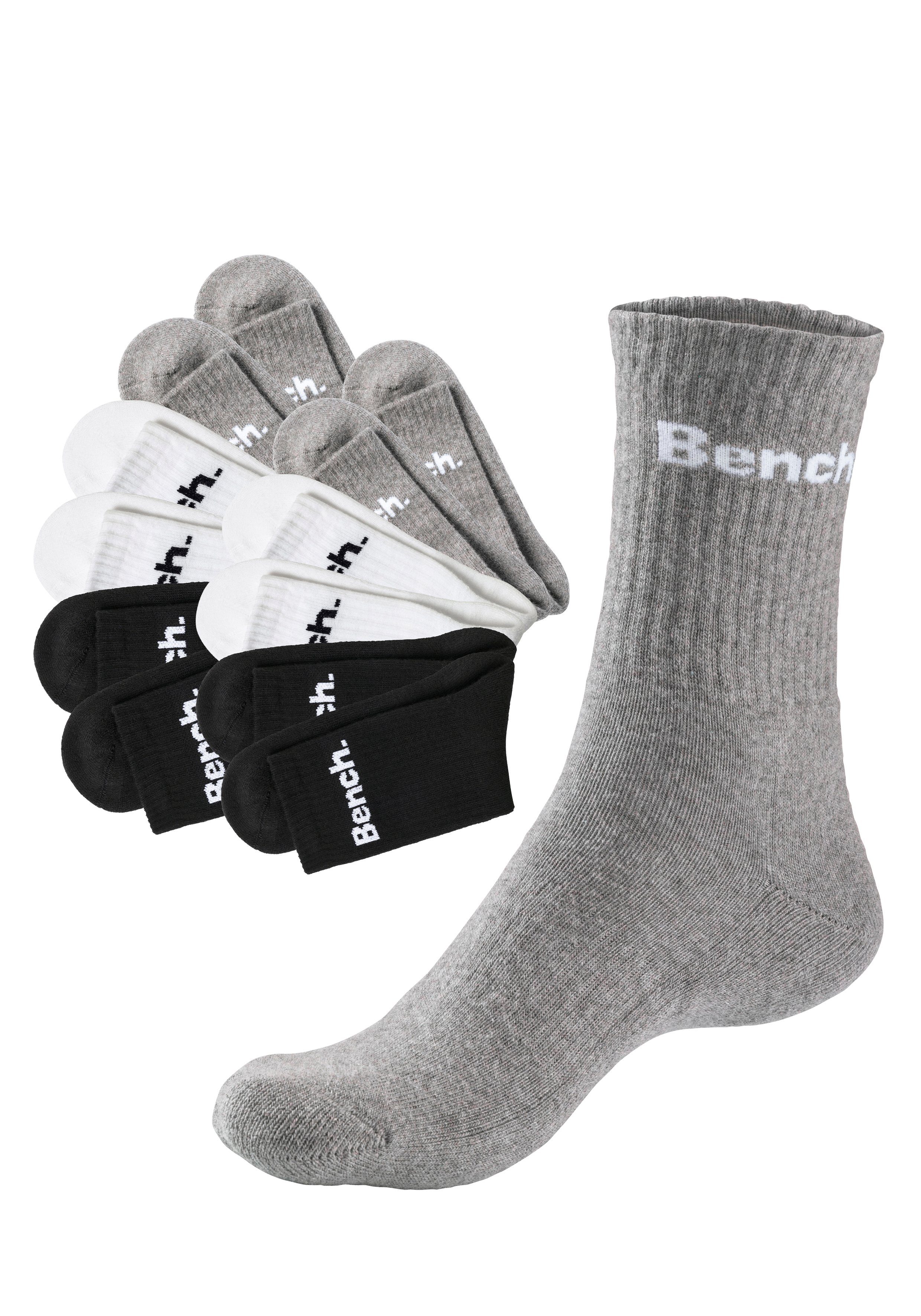 Bench. Tennissocken (Set, 12-Paar) 4x 4x Fuß weiß, grau-meliert 4x Polsterung schwarz, mit