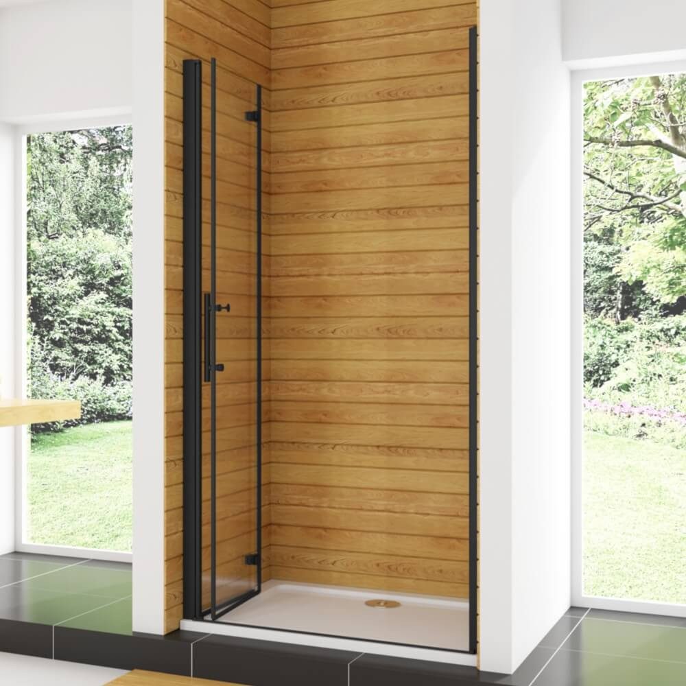 Duschparadies Dusch-Falttür 195cm Scharniertür Falttür Nischentür Duschabtrennung Duschtür Schwarz, 70x195 cm, Easyclean Sicherheitsglas, beidseitig montierbar