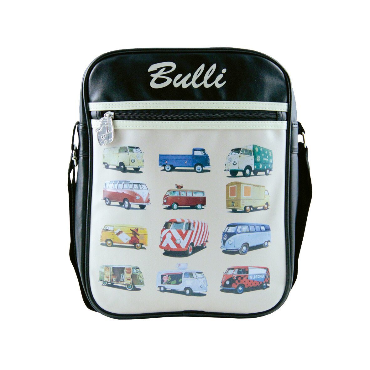 VW Collection by BRISA Schultertasche Volkswagen Umhängetasche aus Kunstleder, Retro-Tasche im T1 Bulli Bus Paraden Design