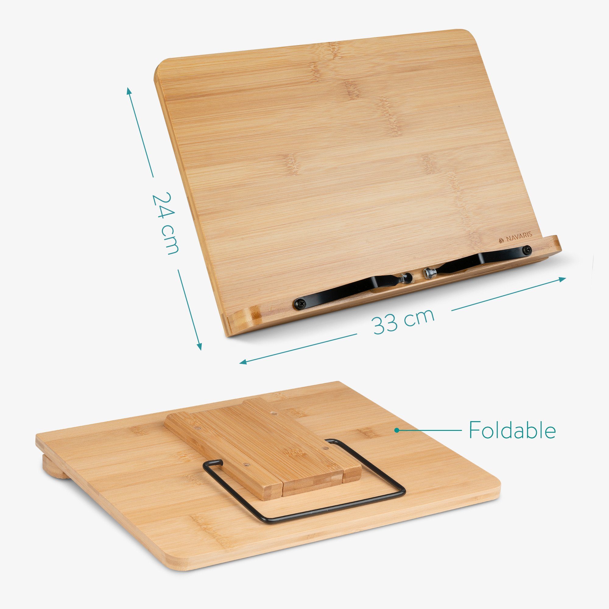 33x24cm - Schreibtisch Buch Stand für Buchstütze, - aus Buchhalter für Navaris Holz iPad Kochbuch Bambus braun - Buchständer aus Ständer Halter Küche