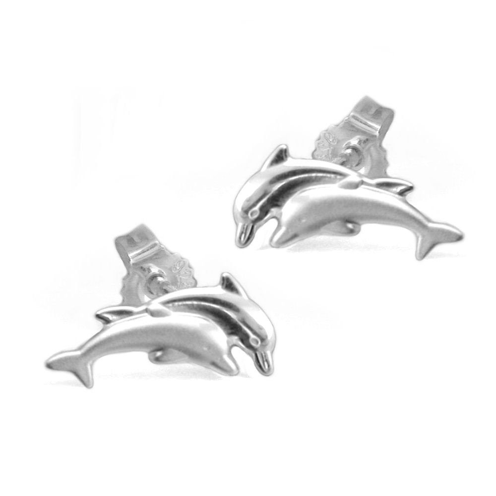 unbespielt Paar Ohrstecker Ohrringe Ohrstecker Delfin-Pärchen matt-glänzend 925 Silber 11 x 5 mm inkl. kleiner Schmuckbox, Silberschmuck für Damen und Herren