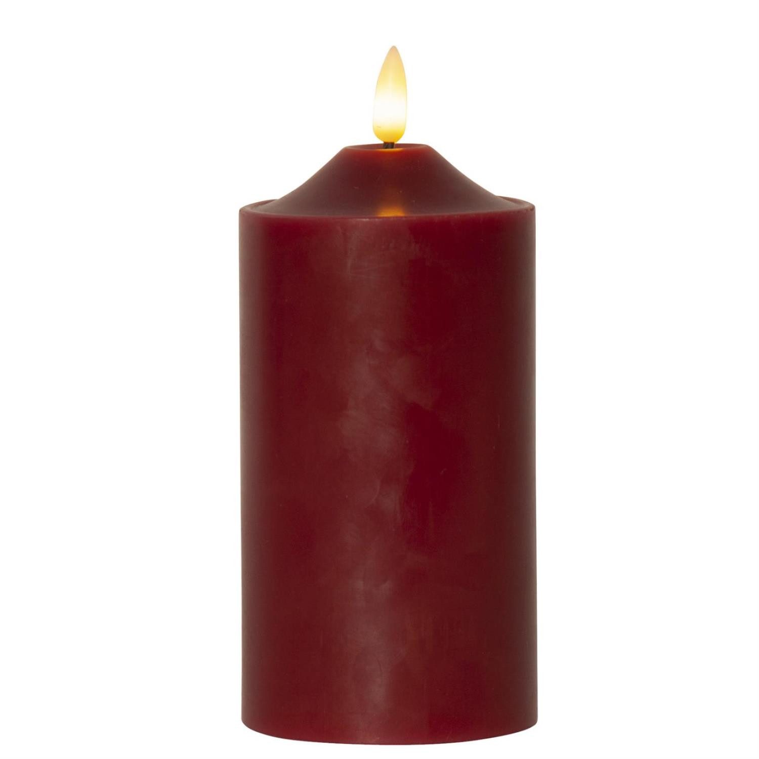 LED-Kerze Stumpenkerze Echtwachs 3D Flamme H: 17cm, D: 7,5cm Batterie Timer rot
