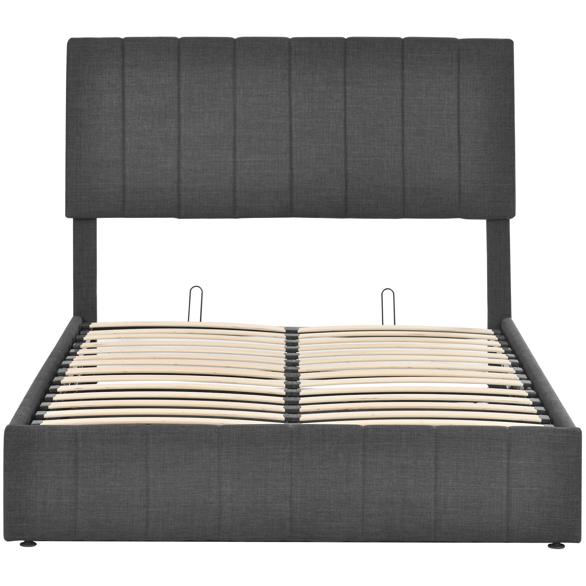 Polsterbett (Funktionsbett mit Lattenrost, Bettkasten und Federkernmatratze), Hydraulisch Bett 140x200cm, Verstellbares Kopfteil, Bezug aus Leinen