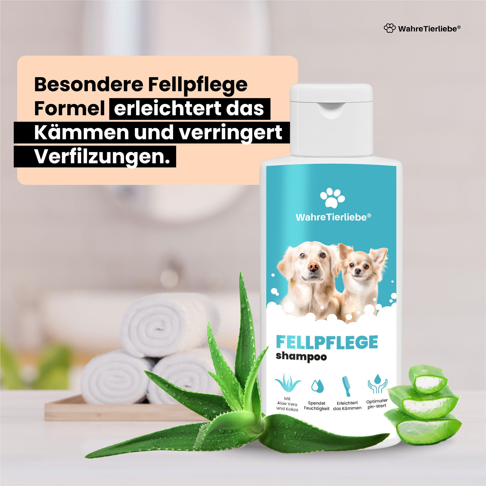 Wahre Tierliebe Tiershampoo Fellpflege, PH Neutral, Kokosnuss, Aloe Vera gegen Geruch und Schmutz, 250 ml, PH Neutral, Feuchtigkeitsspendend, Kokusnuss, Aloe Vera, Silikonfrei