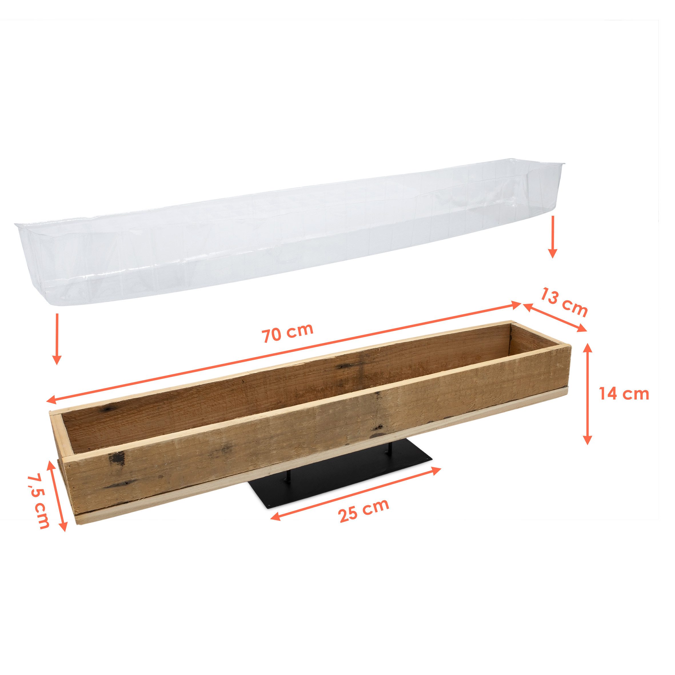Thumbnail - Spetebo Blumenkasten Holz Pflanzkasten natur mir Folie 70 x 13 cm (Anzahl, 1 St., Stück), direkt bepflanzbar