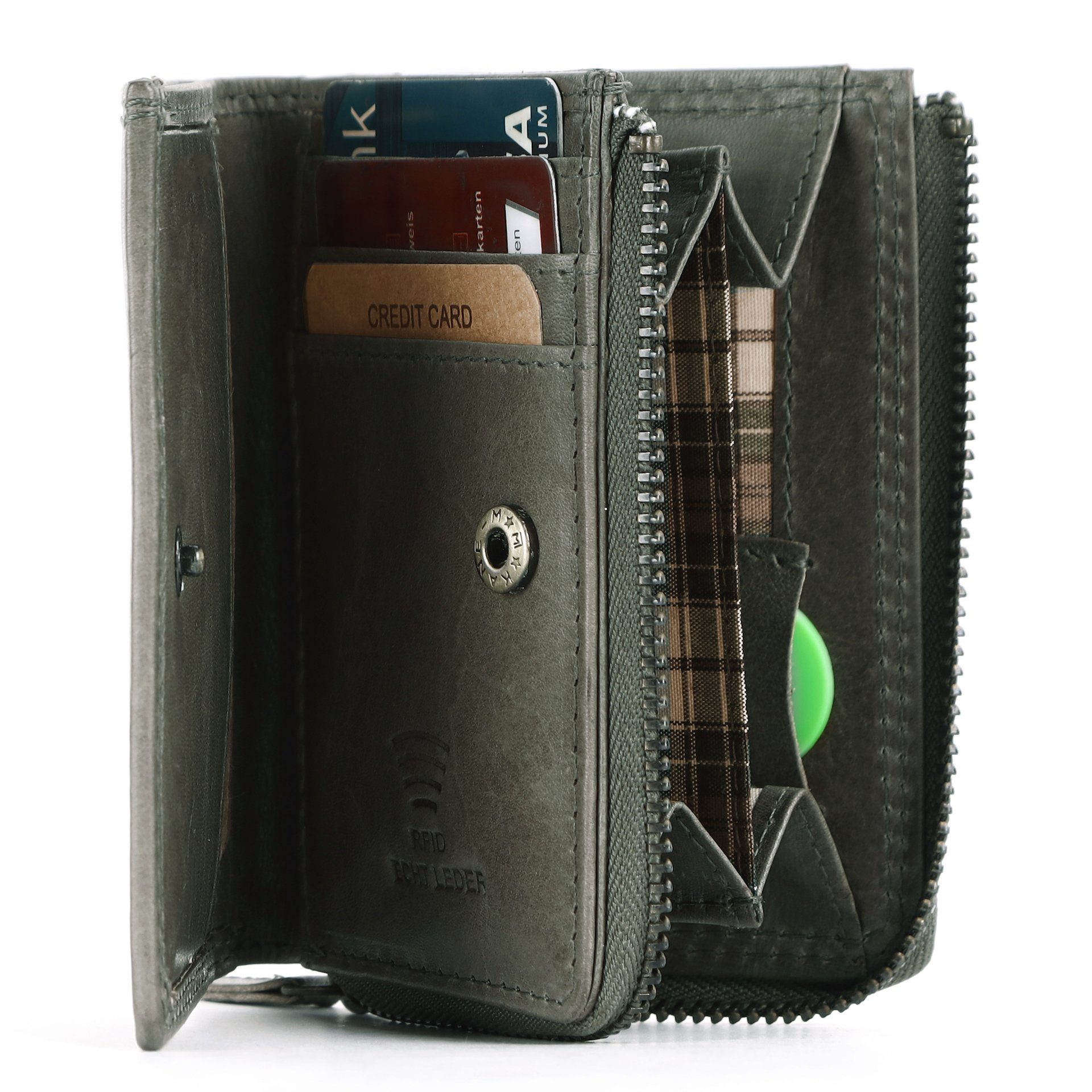 Benthill Geldbörse Klein Echt Leder RFID Damen & Herren Geldbeutel Slim-Wallet Portmonee, RFID-Schutz Kartenfächer Münzfach Reißverschlussfach – Bild 4 von 5