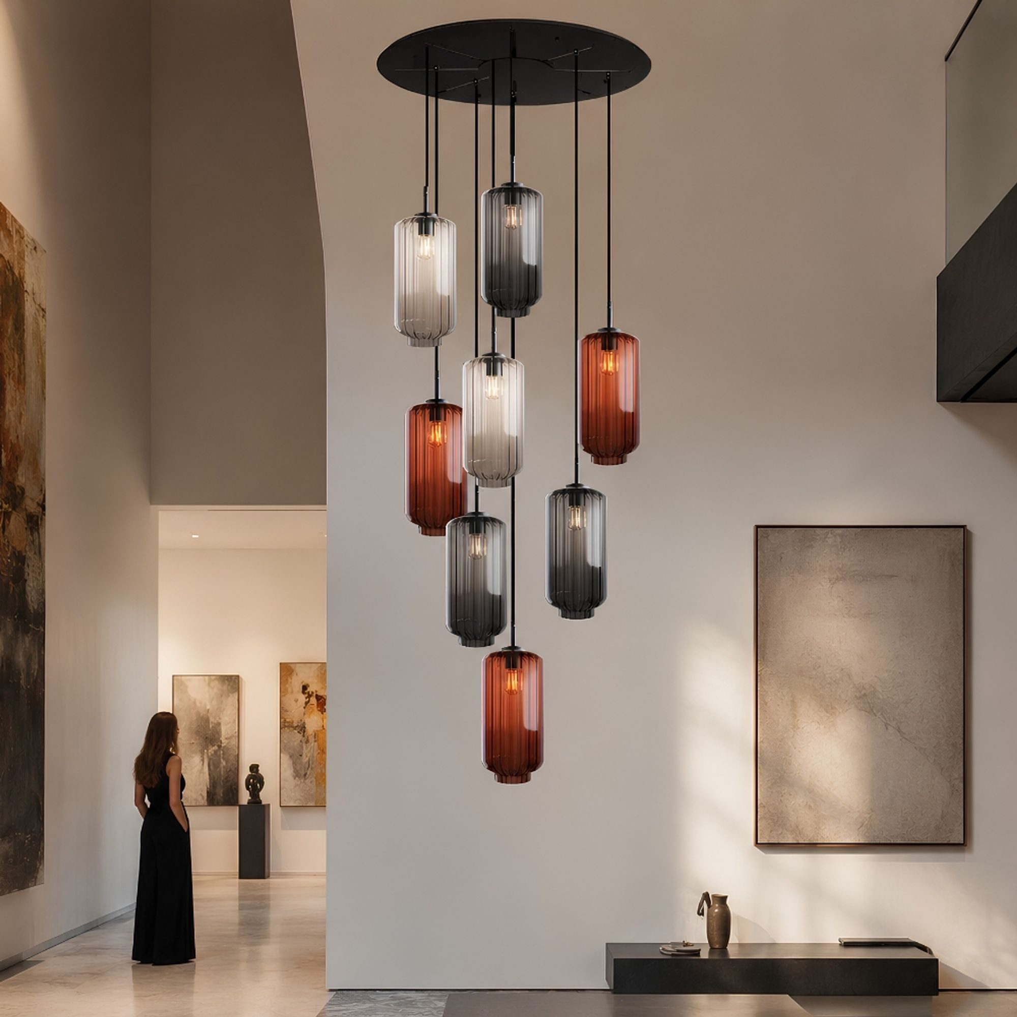 s.luce Pendelleuchte Velo Galerieleuchte 8-flg Ø 80cm Baldachin Ø 18cm Mehrfarbig