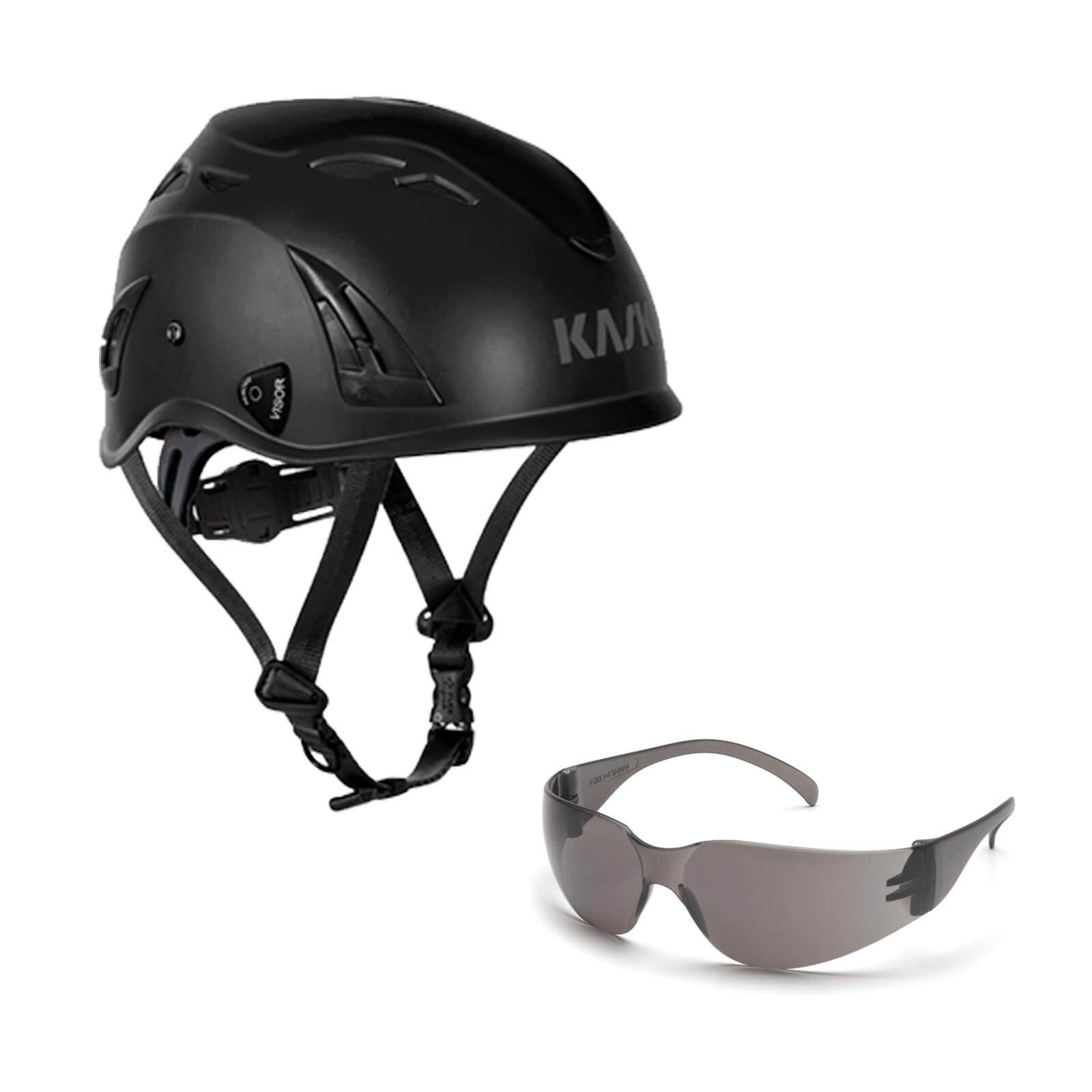 AQ Schutzbrille Kask Schutzhelm Bergsteigerhelm, Plasma schwarz Industriekletterhelm + klar