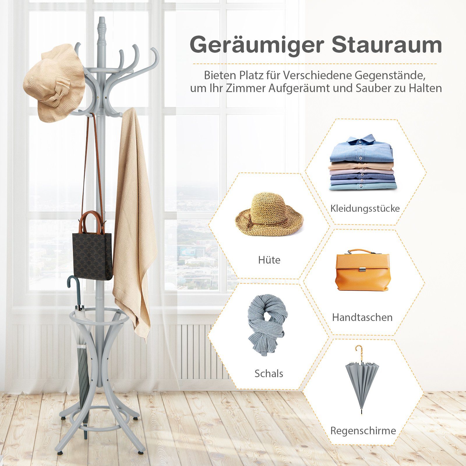 COSTWAY Garderobenständer, 184cm, mit Schirmständer und günstig online kaufen