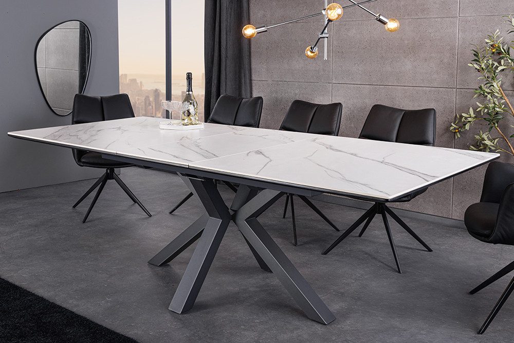 riess-ambiente Esstisch ETERNITY 160-200cm weiß/schwarz – Keramik, Marmor-Look, Metallgestell (Einzelartikel, 1-St), Sterngestell & ausziehbar für Flexibilität – ideal bis zu 8 Personen
