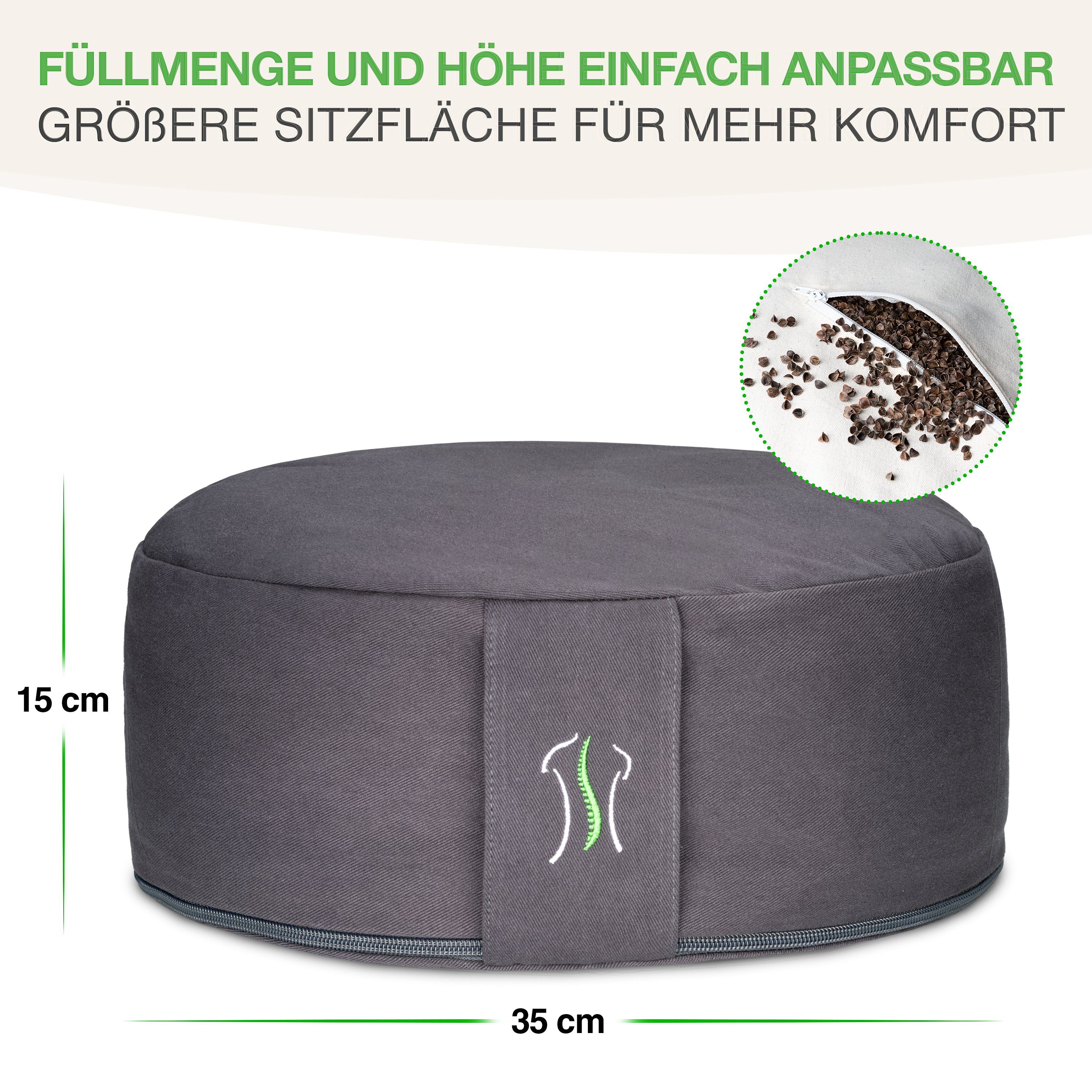 BACKLAxx® Meditationskissen rund 35 cm XL – Yoga Kissen mit formstabiler Buchweizenfüllung, für Meditation & Entspannung – Sitzkissen