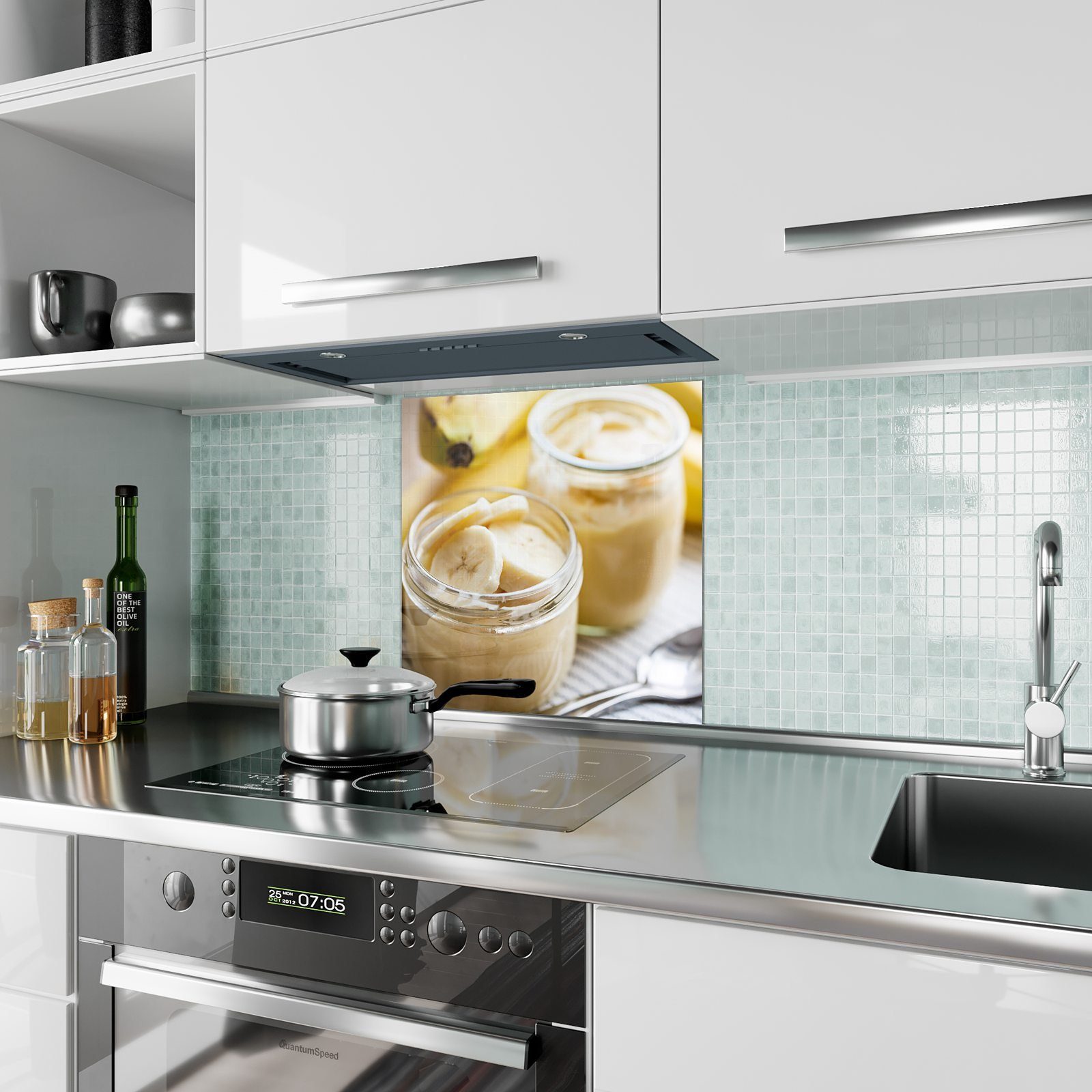Glas Küchenrückwand Küchenrückwand Bananenshake Motiv Primedeco Spritzschutz mit