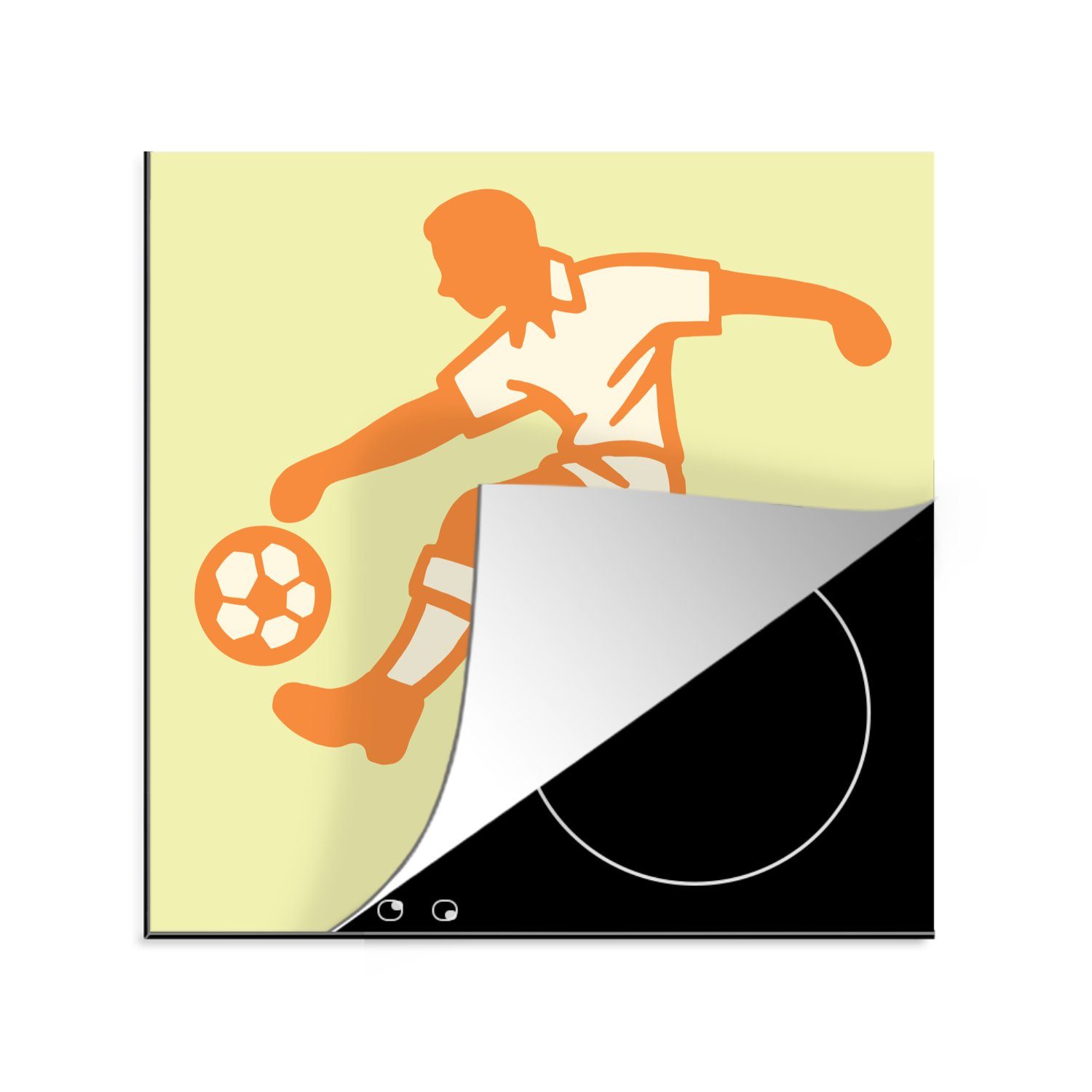 MuchoWow Herdblende-/Abdeckplatte Eine Illustration einer Person, die einen Fußball spielt - Jungen -, Vinyl, (1 tlg), 78x78 cm, Ceranfeldabdeckung, Arbeitsplatte für küche | Herdabdeckplatten