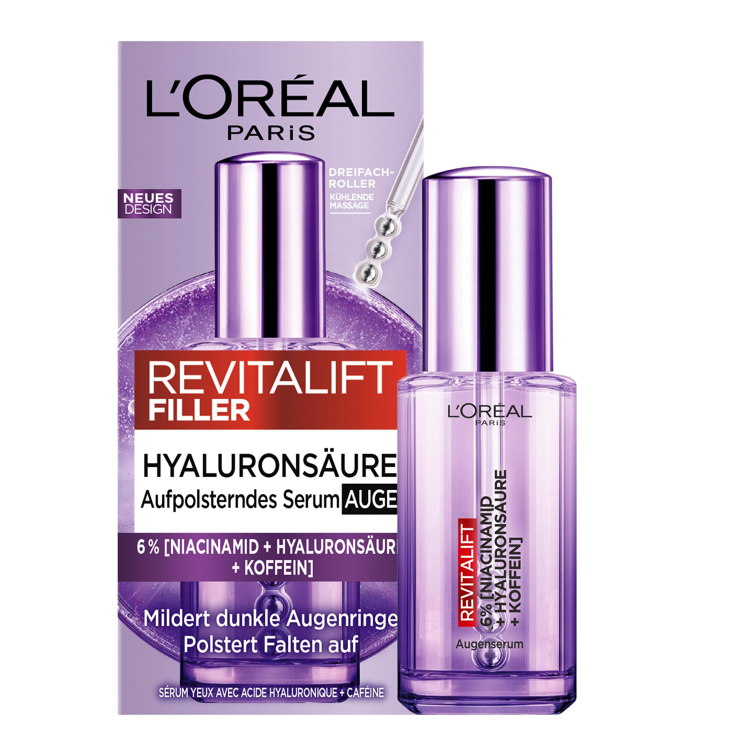 L'ORÉAL PARIS Augenserum REVITALIFT FILLER AUGENSERUM, mit 1,5% purer Hyaluronsäure und 1% Koffein