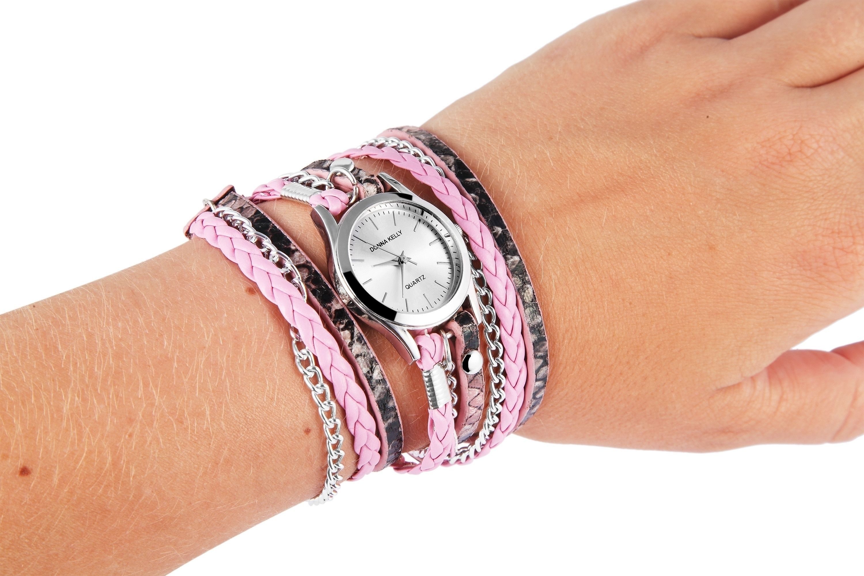 Quarzuhr DK0009 Donna Kelly Damenuhr mit Lederimitation-Wickelarmband