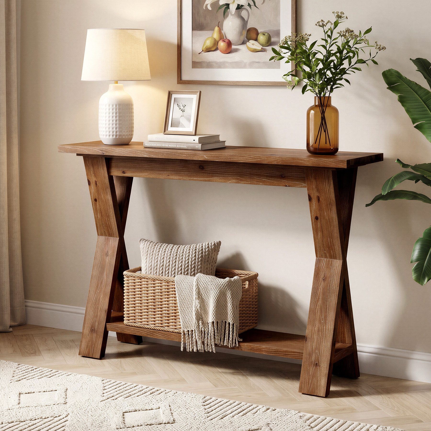 Tribesigns Konsolentisch 105cm Konsolentisch im Landhausstil mit X-Beinen, Flurtisch
