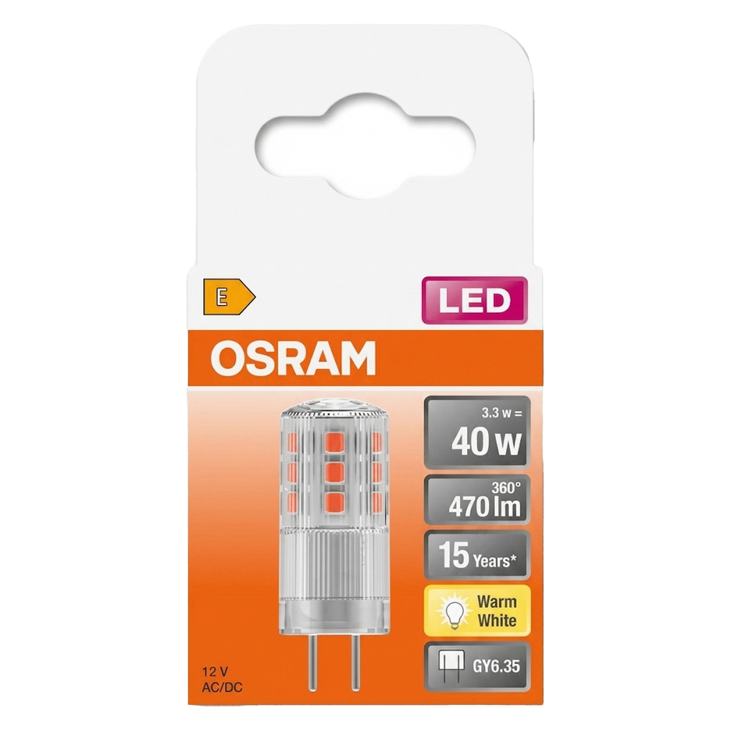 Osram LED-Leuchtmittel Osram LEDPIN40 CL – 3,3W GY6.35 Warmweiß, 6er-Pack, 6 St.