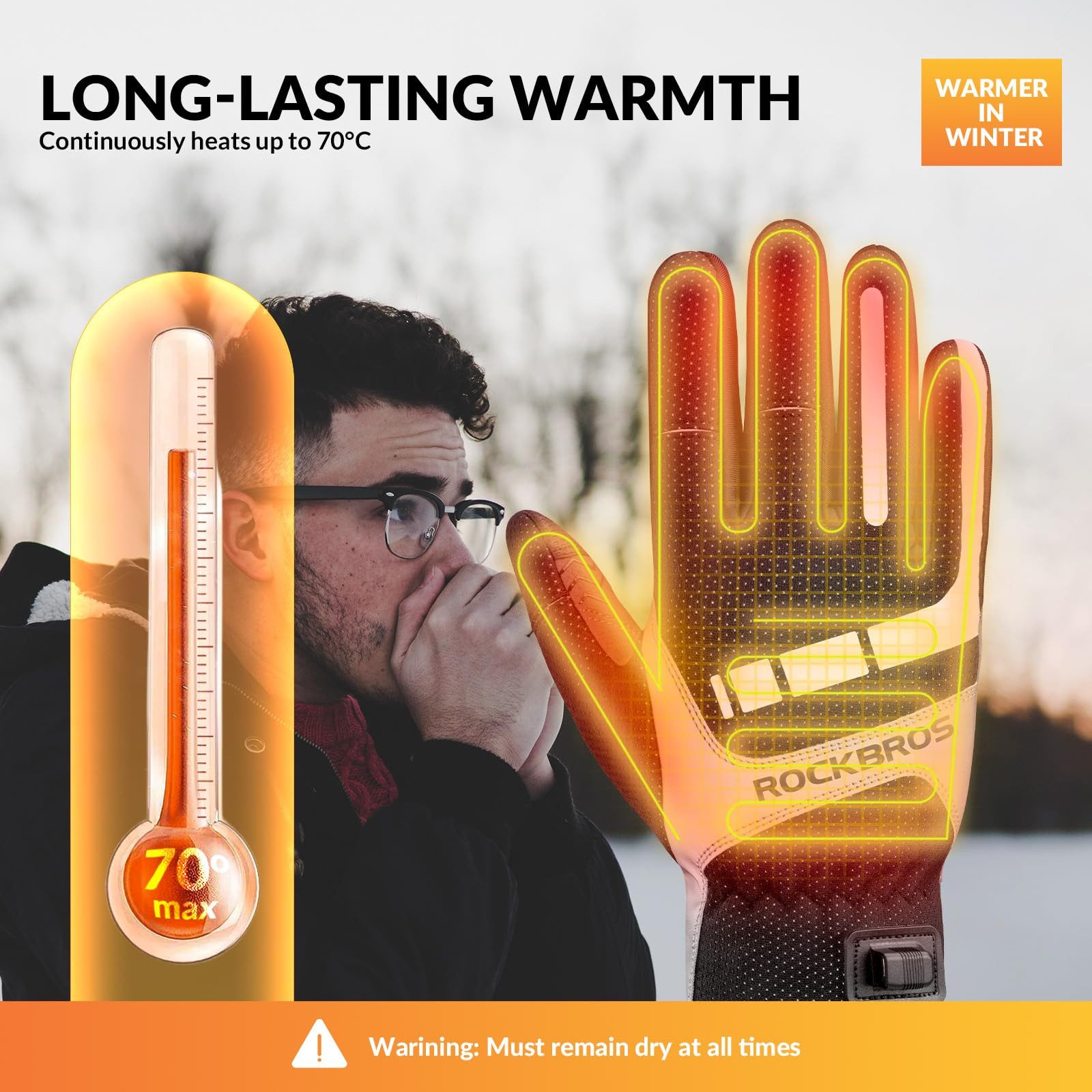 ROCKBROS Fahrradhandschuhe Beheizbare Handschuhe über USB, und stoßdämpfend mit Touchfunktion USB 5V HEIZUNG & VIELSEITIG EINSETZBAR