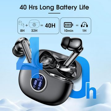 WHYKJTEK Kabellos Bluetooth 5.3 mit Indicateur LED, 40 Std ENC Lärmreduzierung In-Ear-Kopfhörer (Klare und kraftvolle Soundqualität für ein beeindruckendes Hörerlebnis, dual Mikrofon HiFi Stereo Kopfhörer IP7 Wasserdicht für SportundArbeit)