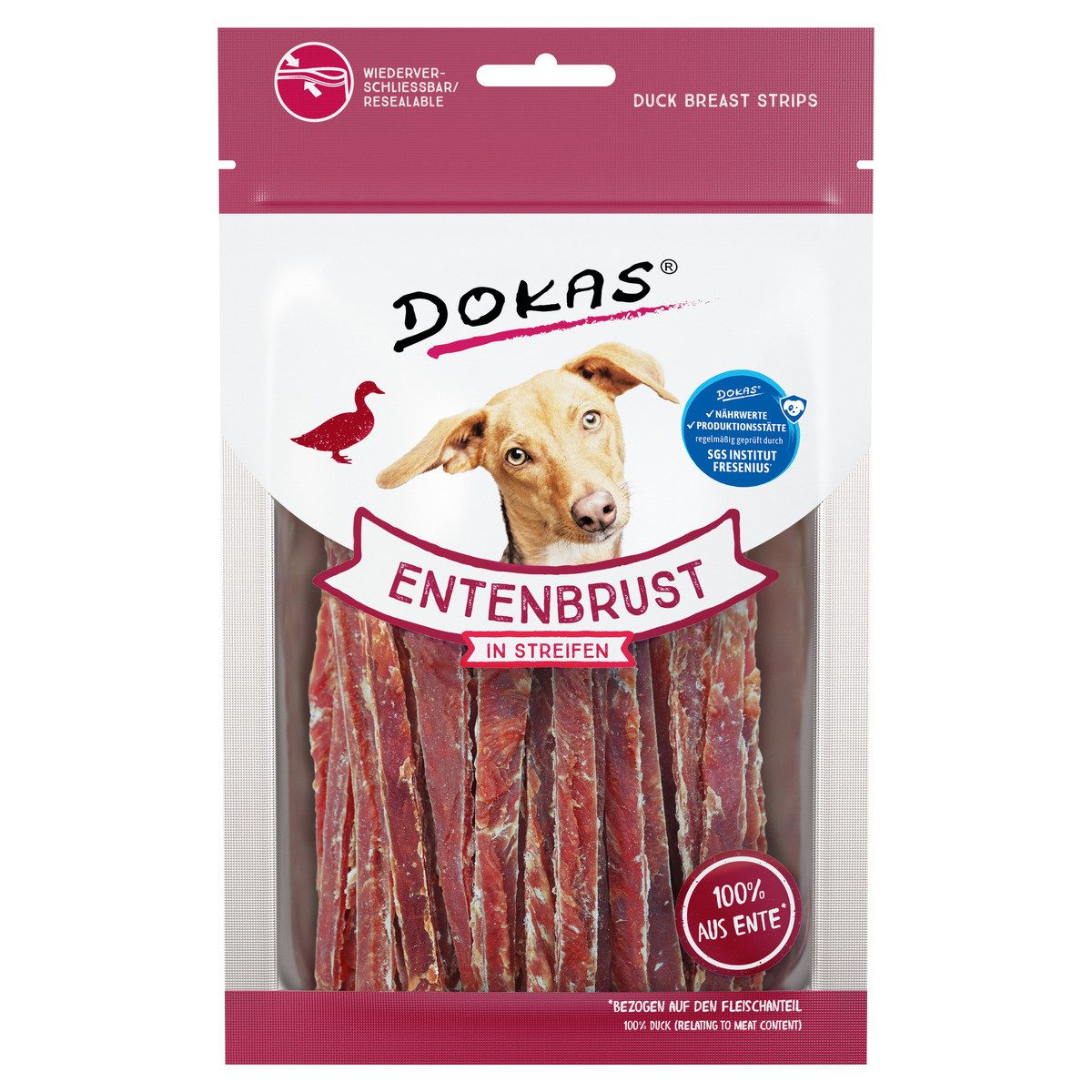 Dokas Entenbrust in Streifen 70 g, Snack für: Hund