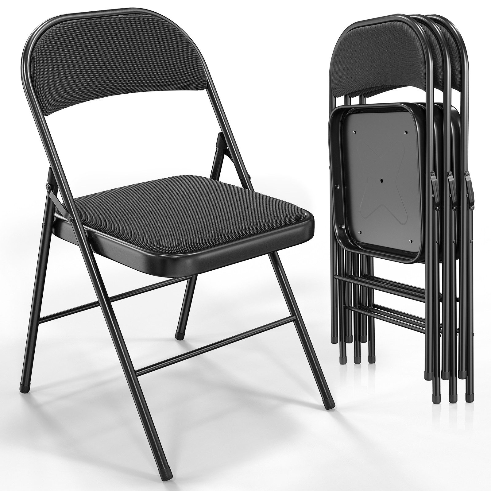 VINGLI Klappstuhl 4er/6er/8er/10er/12er Set aus Stahl & Stoff, Gepolsterte Klappstühle (4 St), bis 159 kg, für Veranstaltungen, Büro & Zuhause, Khaki/Schwarz/Grau