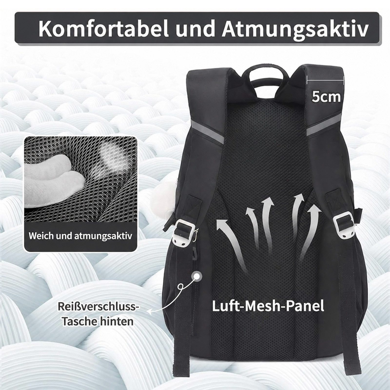 MOPUEA Schulrucksack Teenager-Schulranzen-Set, mit Stifteetui und Badge-Label (Wasserdicht Schulranzen,Unisex Geeignet für Mittelstufe-Universität, 2-tlg., für  – Bild 3 von 5
