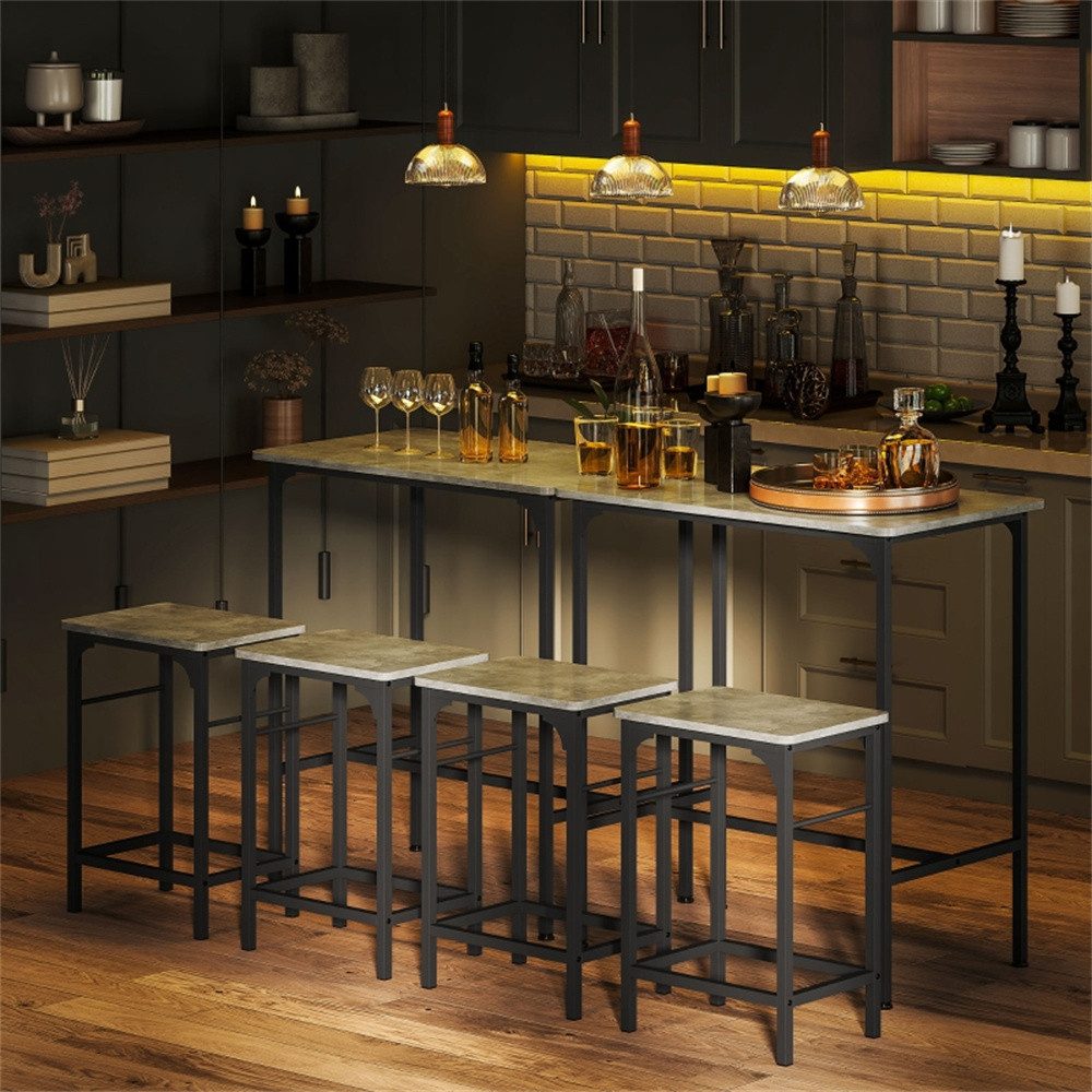 MODFU Bartisch ideal für Singles & Paare (Bartisch Set mit 2 Barhockern – platzsparend & stabil mit Stahlrahmen, perfekt für kleine Küchen & moderne Wohnungen, 3-St., 80L x 50B x 87H cm (Tisch). 40B x 30T x 57H cm (Hocker)