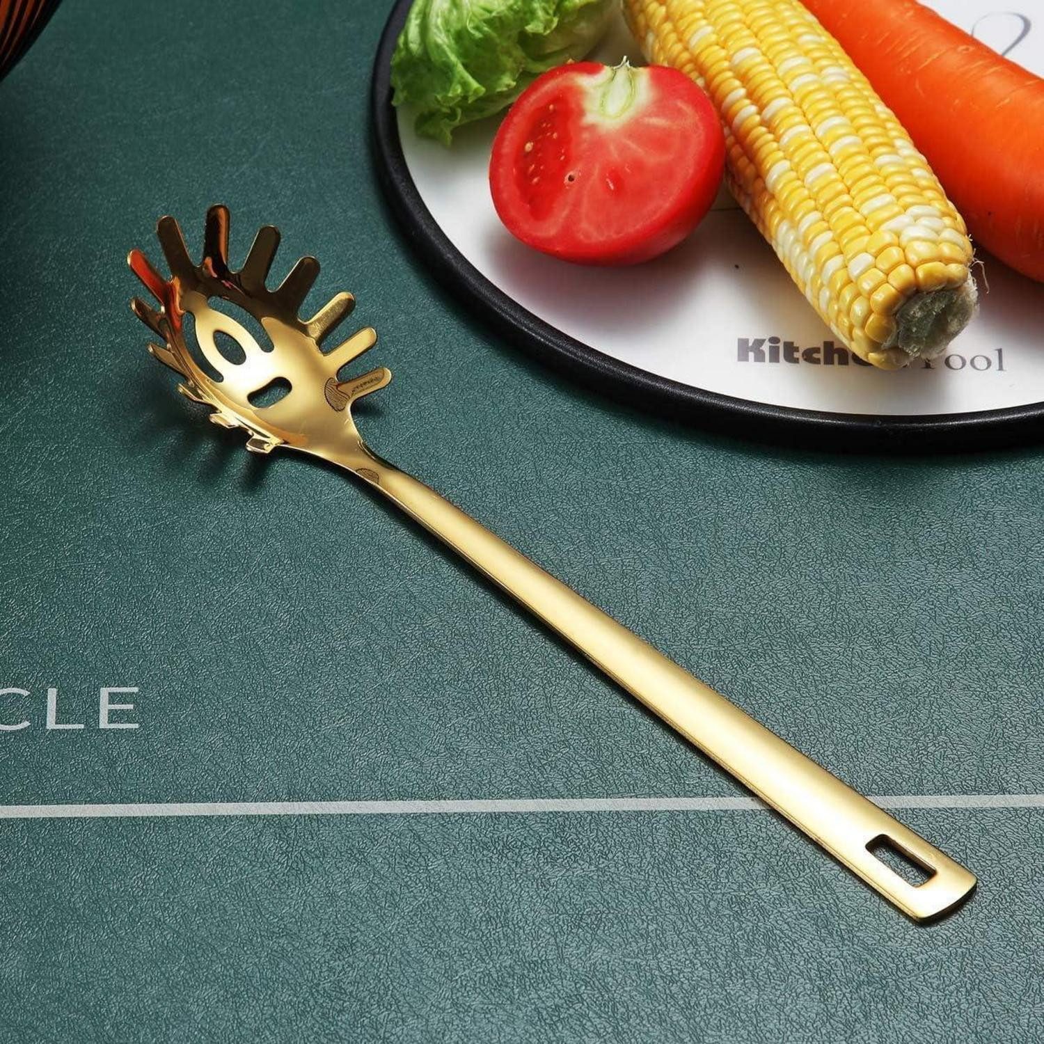 LuxusKollektion Nudellöffel Nudelserver Spaghetti Edelstahl Titanvergoldung Gold 6. Nudelgabel