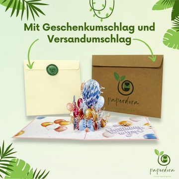 paperdora Geburtstagskarte 3D Pop-Up-Karte „Geburtstag“ mit Umschlag und Wachssiegel - Grußkarte, Geburtstag Geschenk