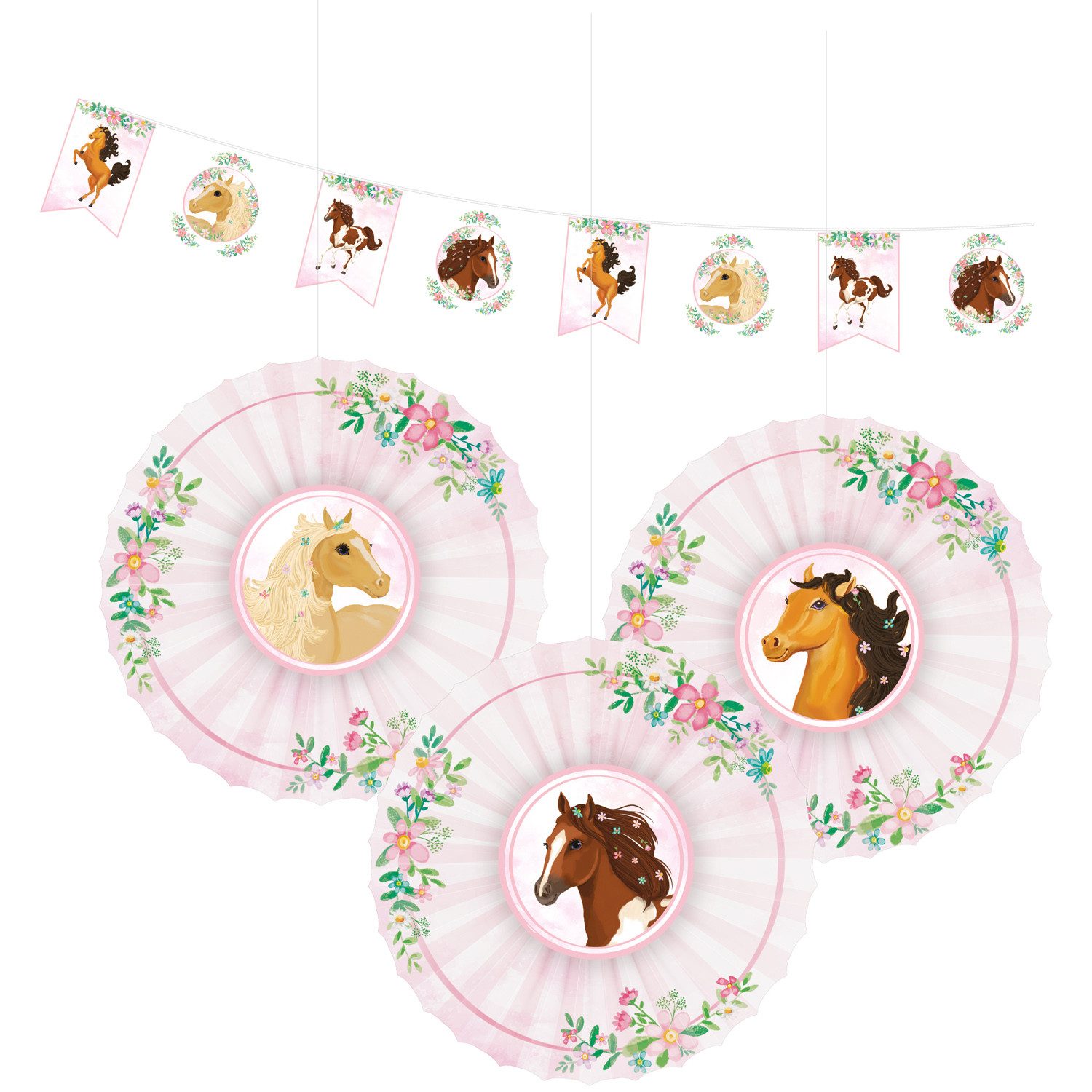 Amscan Hängedekoration 'Beautiful Horses', Deko-Set Girlande und 3 Dekof