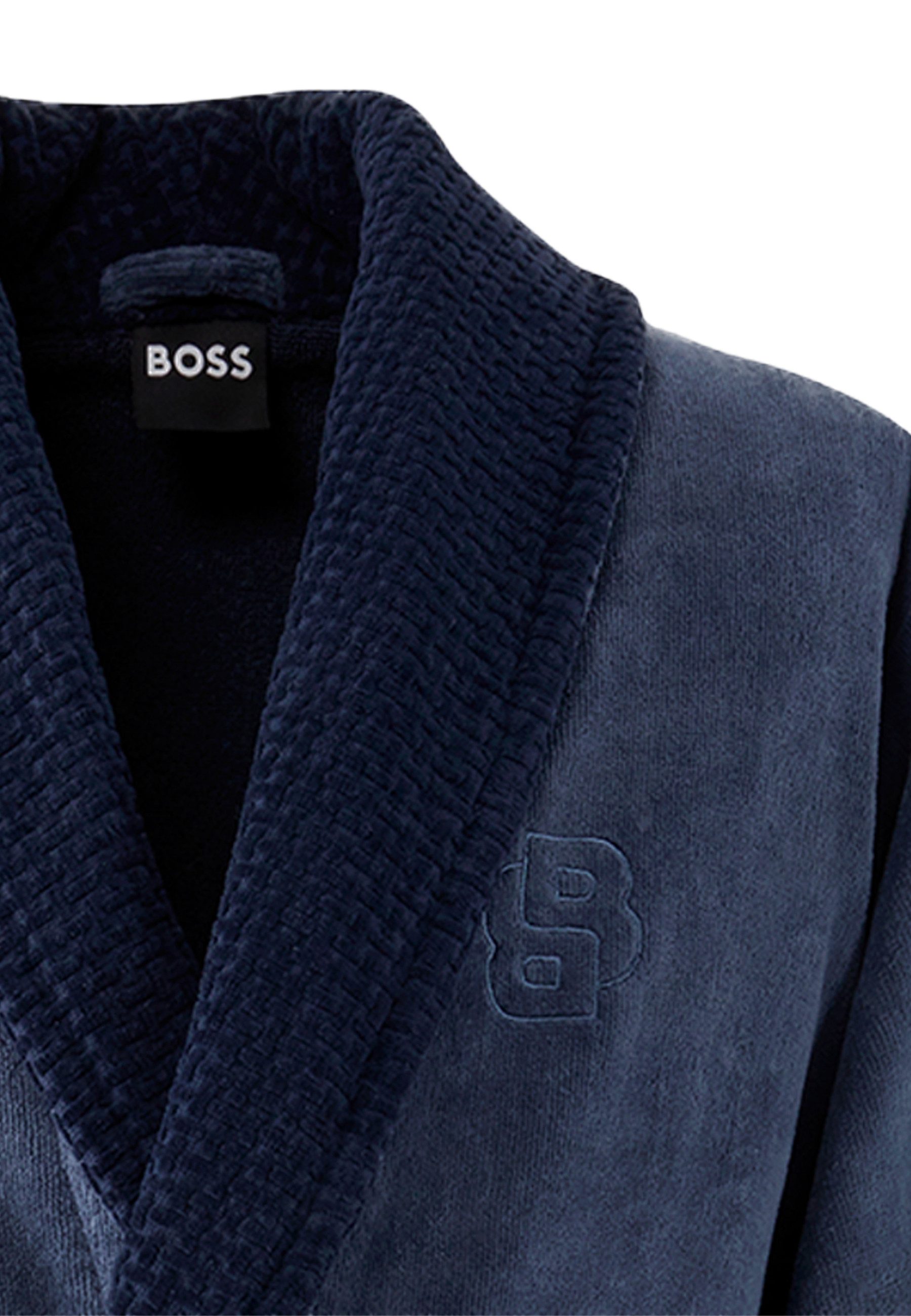 BOSS Home Herrenbademantel DOUBLEB, Langform, Baumwolle, Schalkragen, Gürtel, mit Label-Applikationen