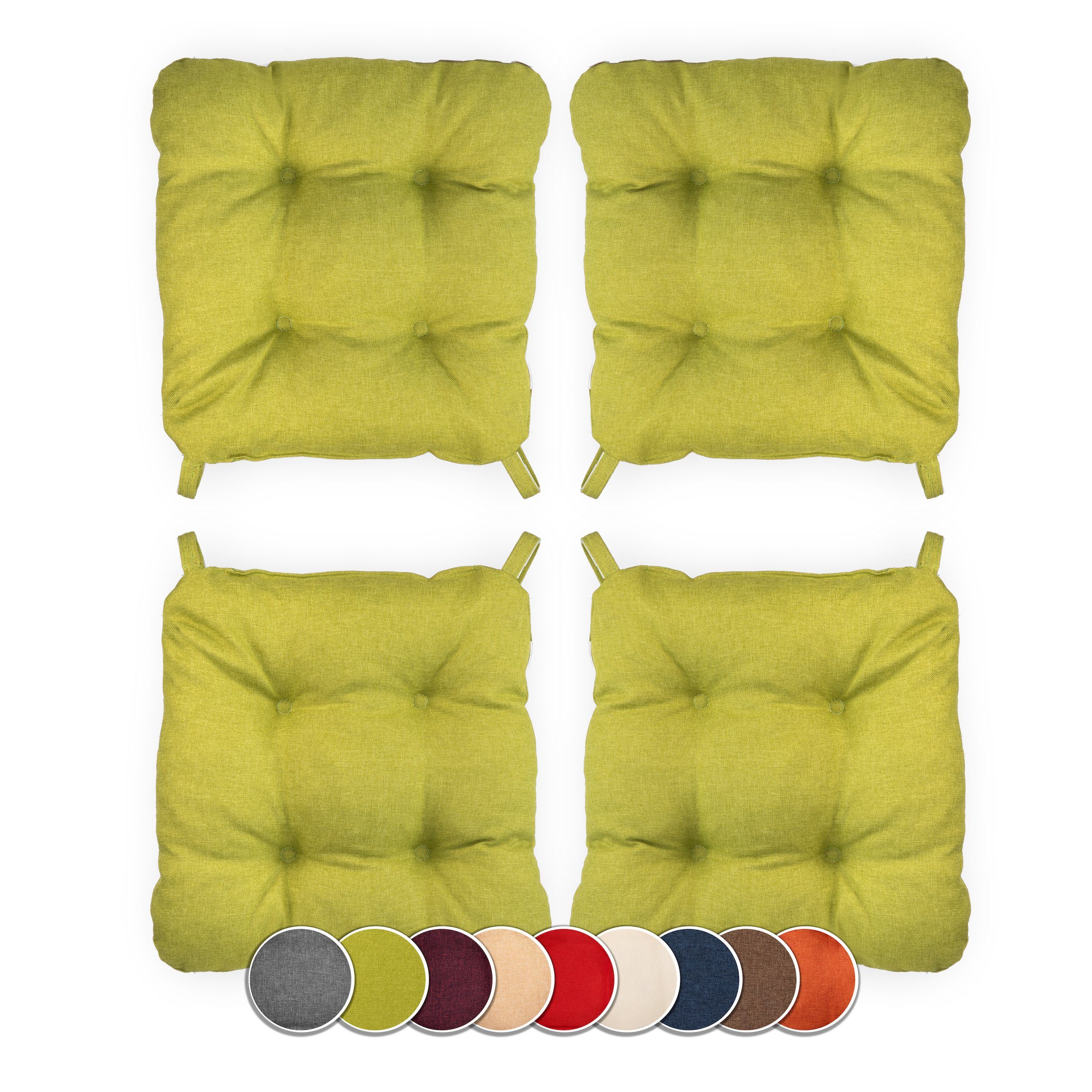 sunnypillow Stuhlkissen 4er Set Stuhlkissen mit Klettverschluss Maße: 40/35x40x8cm