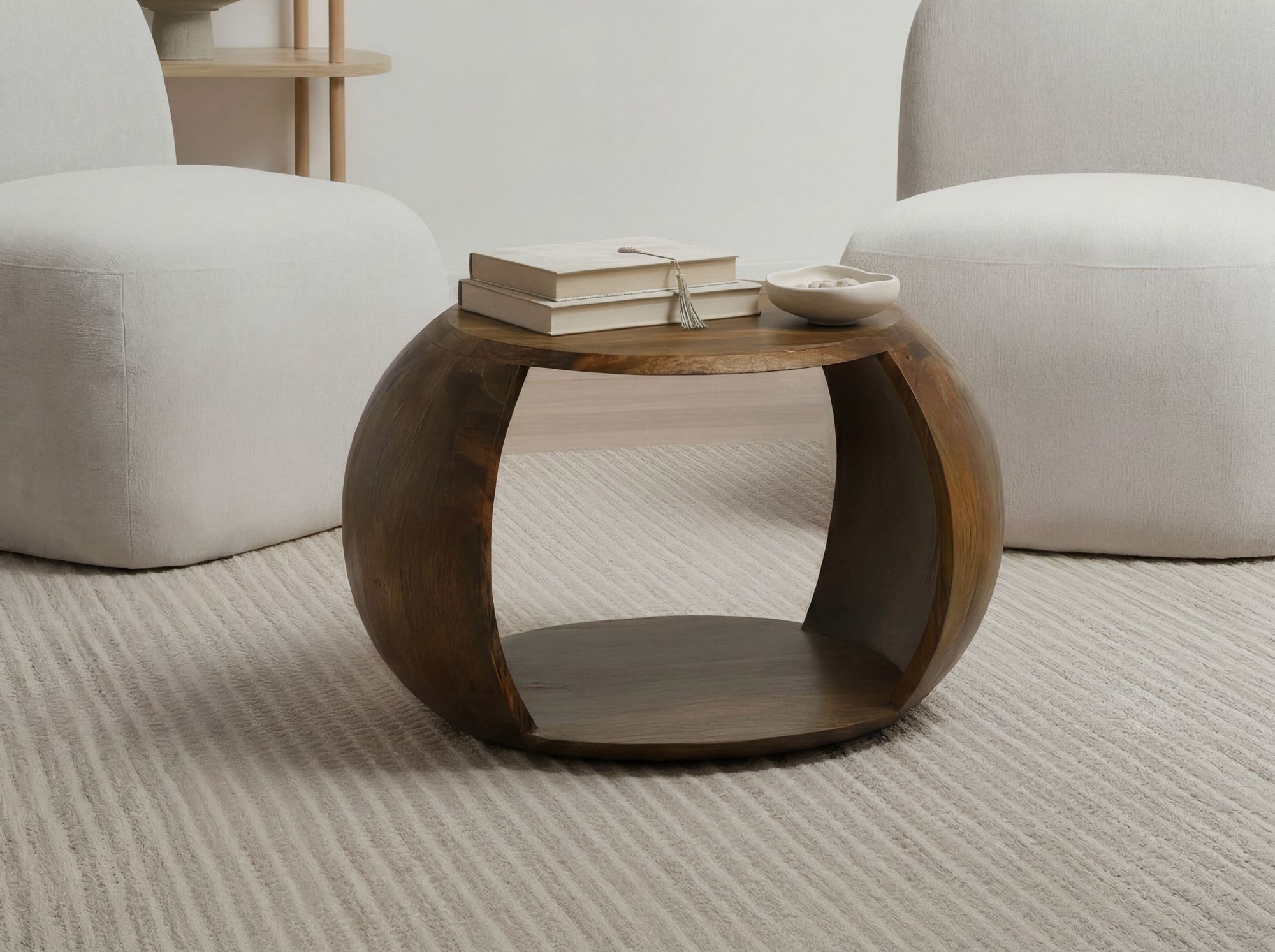 Wohnling Couchtisch WL7.431 Sofatisch Mango Massivholz 60cm Wohnzimmertisch Ablagefach (Harmonisches Design trifft natürliche Eleganz), Handgefertigte Qualität für stilvolles Wohnen