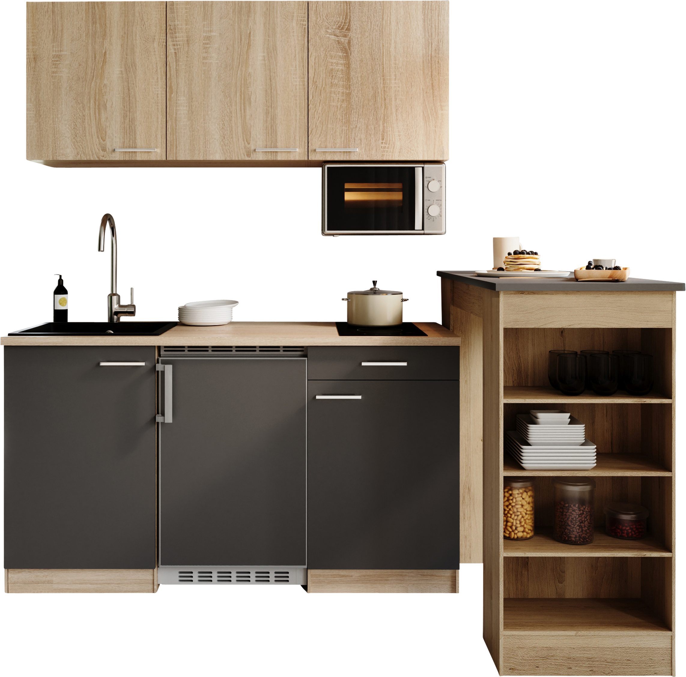 RESPEKTA Pantryküche Ingrid, zerlegt, wahlweise mit Mikrowelle, Soft-Close-Funktion, Breite 150 cm
