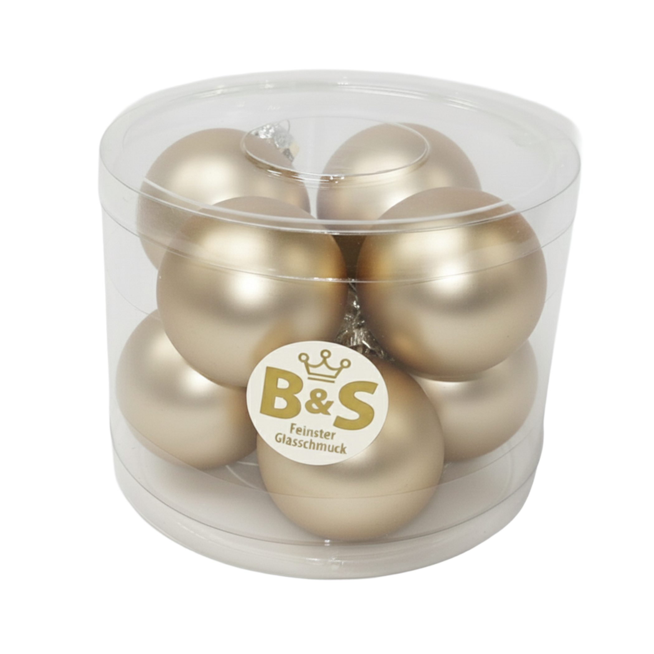 B&S Weihnachtsbaumkugel Baumschmuck Champagner matt 8 Stück Ø 6 cm Glas günstig online kaufen