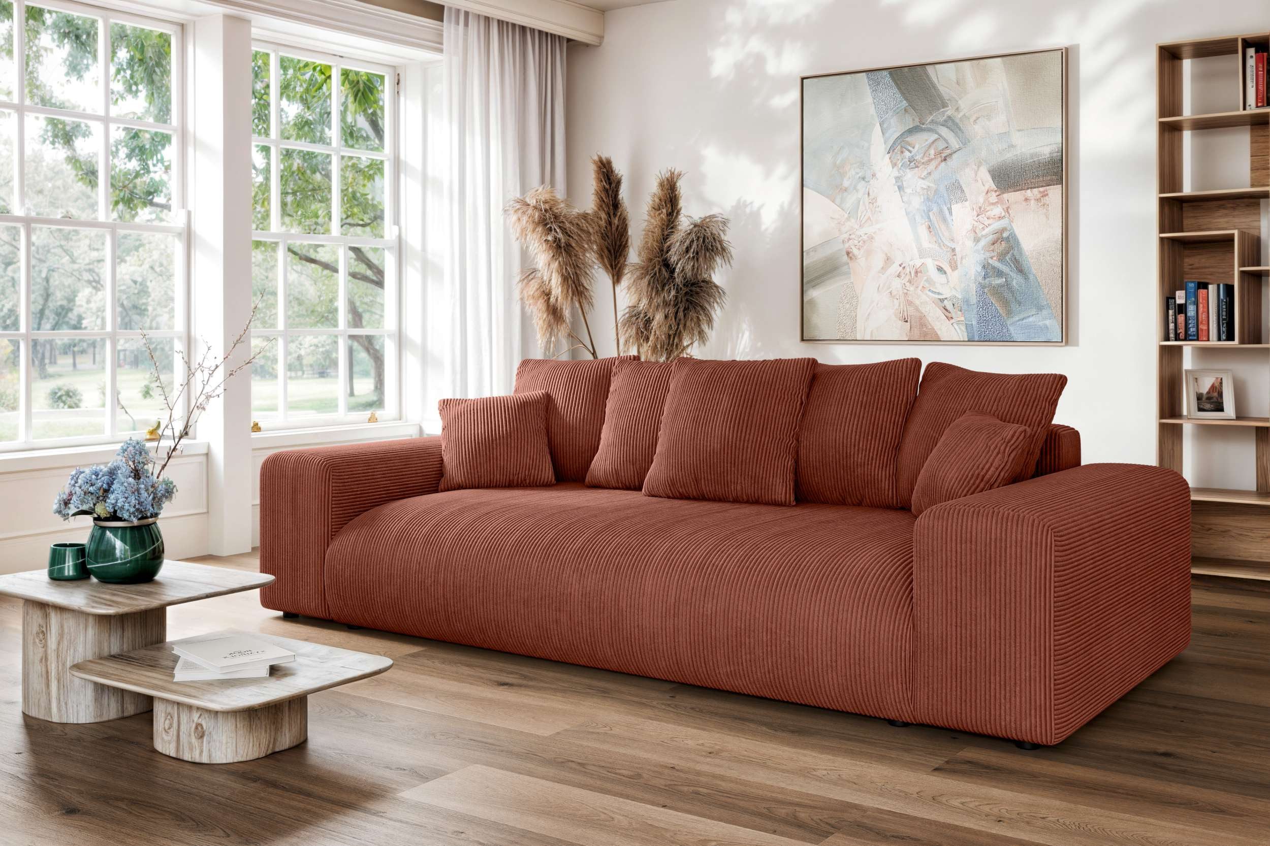 99rooms Big-Sofa Emilia, Sofa, Big-Sofa, Inkl. Kissenset, rundum mit Cordstoff LINCOLN bezogen, Schlaffunktion