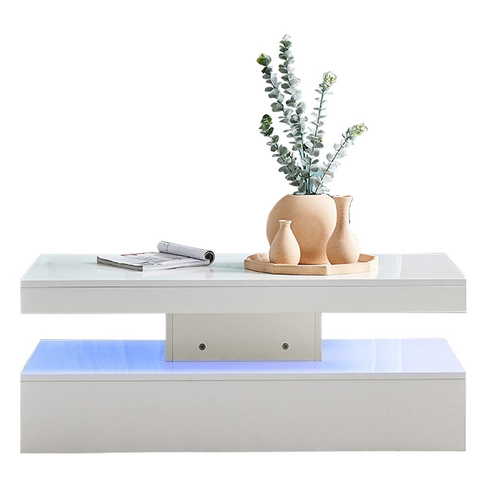 JYMTOM Couchtisch Moderner Weißer Hochglanz-Couchtisch, Rechteckiger Beiste günstig online kaufen