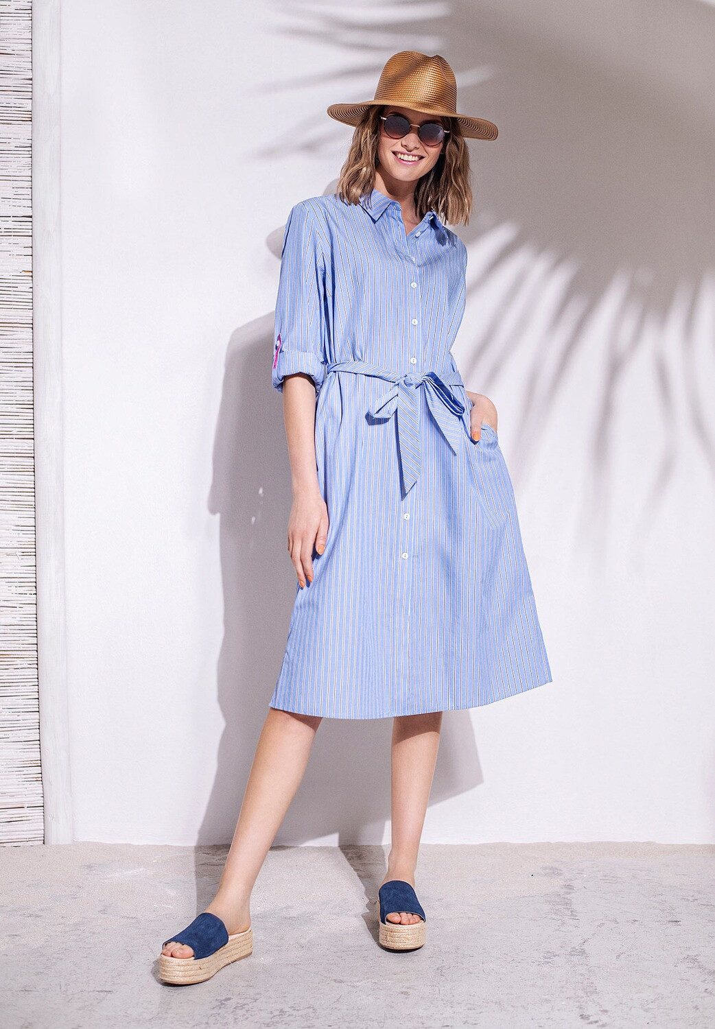 White Label Midikleid Hemdblusenkleid mit Streifen