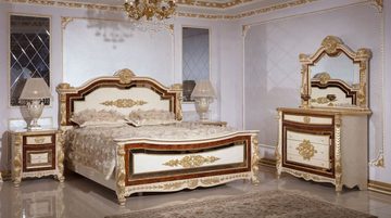 Casa Padrino Nachtkommode Casa Padrino Luxus Barock Nachtkommode Weiß / Beige / Braun / Gold - Prunkvoller Barock Nachttisch mit 3 Schubladen - Luxus Schlafzimmer Möbel im Barockstil - Barock Möbel - Barock Einrichtung