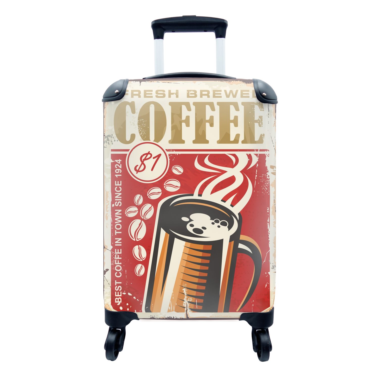 MuchoWow Handgepäckkoffer Kaffee - Vintage - Teller - Kaffee, 4 Rollen, Reisetasche mit rollen, Handgepäck für Ferien, Trolley, Reisekoffer