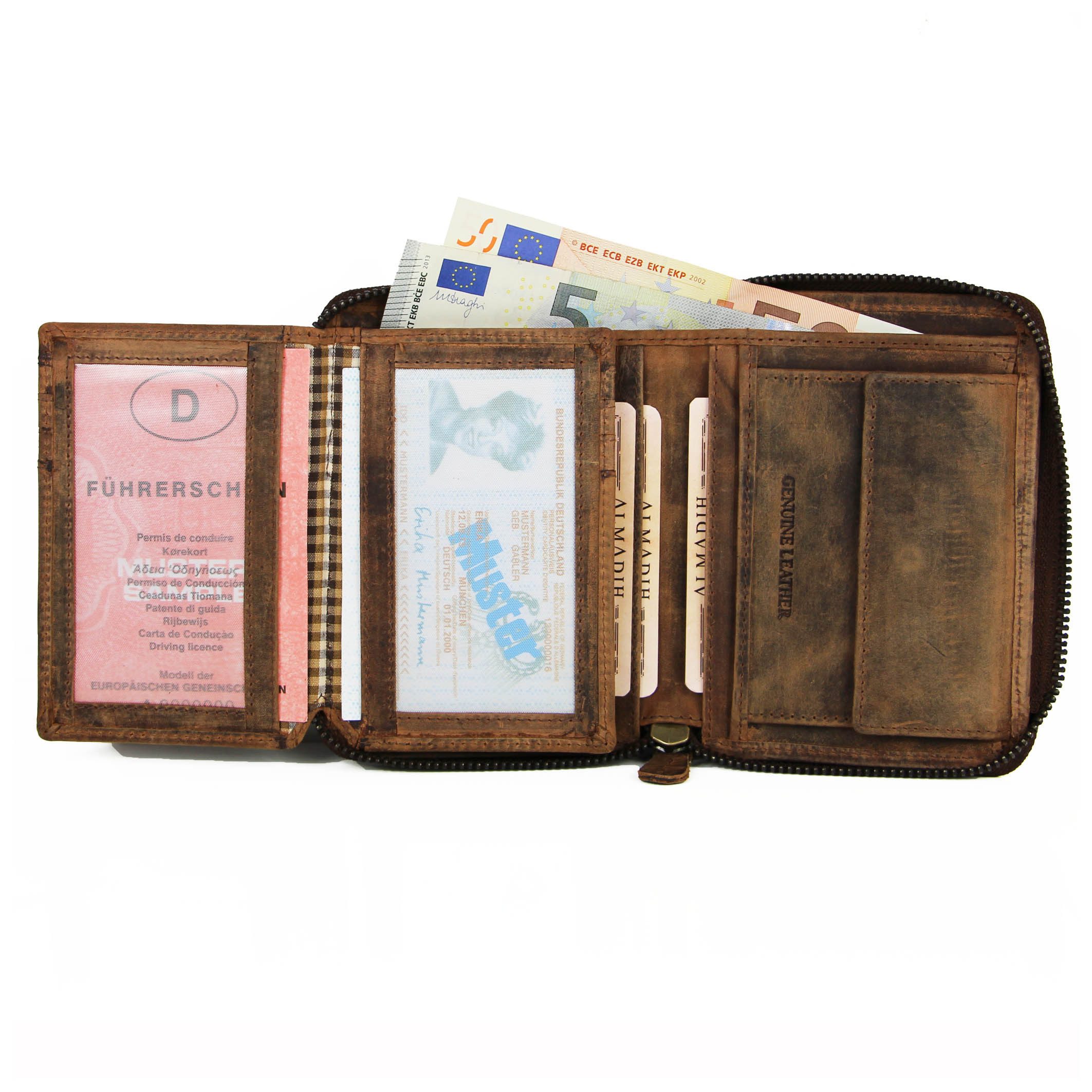 ALMADIH Brieftasche Leder P2H-RV Portemonnaie RFID-Schutz Hochformat