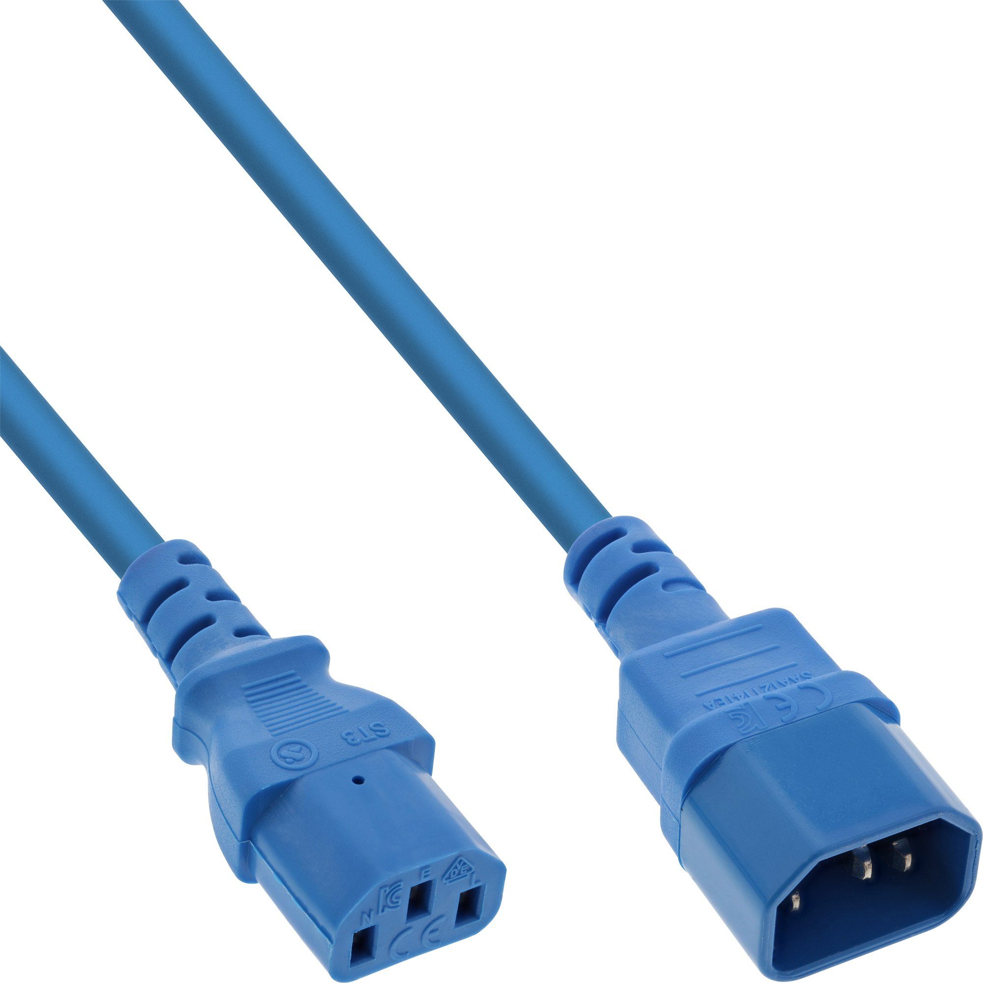 INTOS ELECTRONIC AG InLine® Kaltgeräteverlängerung, C13 auf C14, blau, 0,75m Stromkabel