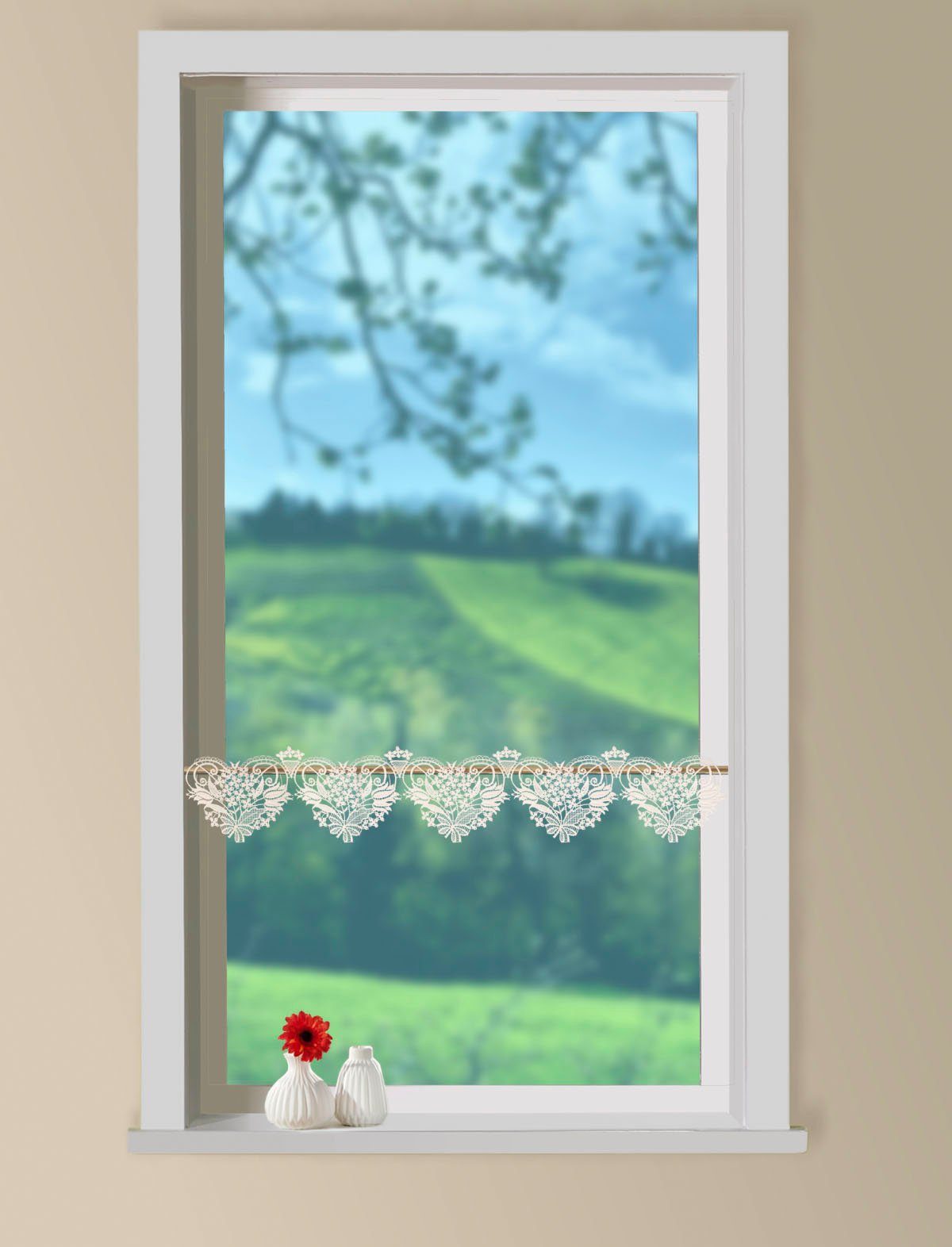 W. Reuter & Sohn - Plauener Spitze® Scheibengardine Blüten (1 St), Stangendurchzug, halbtransparent, Made in Germany