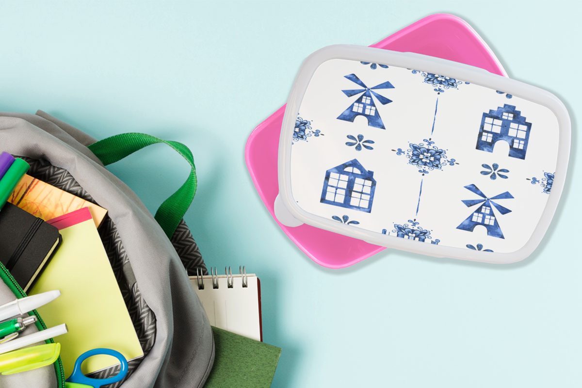Haus, Kinder, Kunststoff, rosa - Erwachsene, Muster für Mädchen, Holland Lunchbox Snackbox, Brotdose - MuchoWow (2-tlg), Kunststoff Brotbox