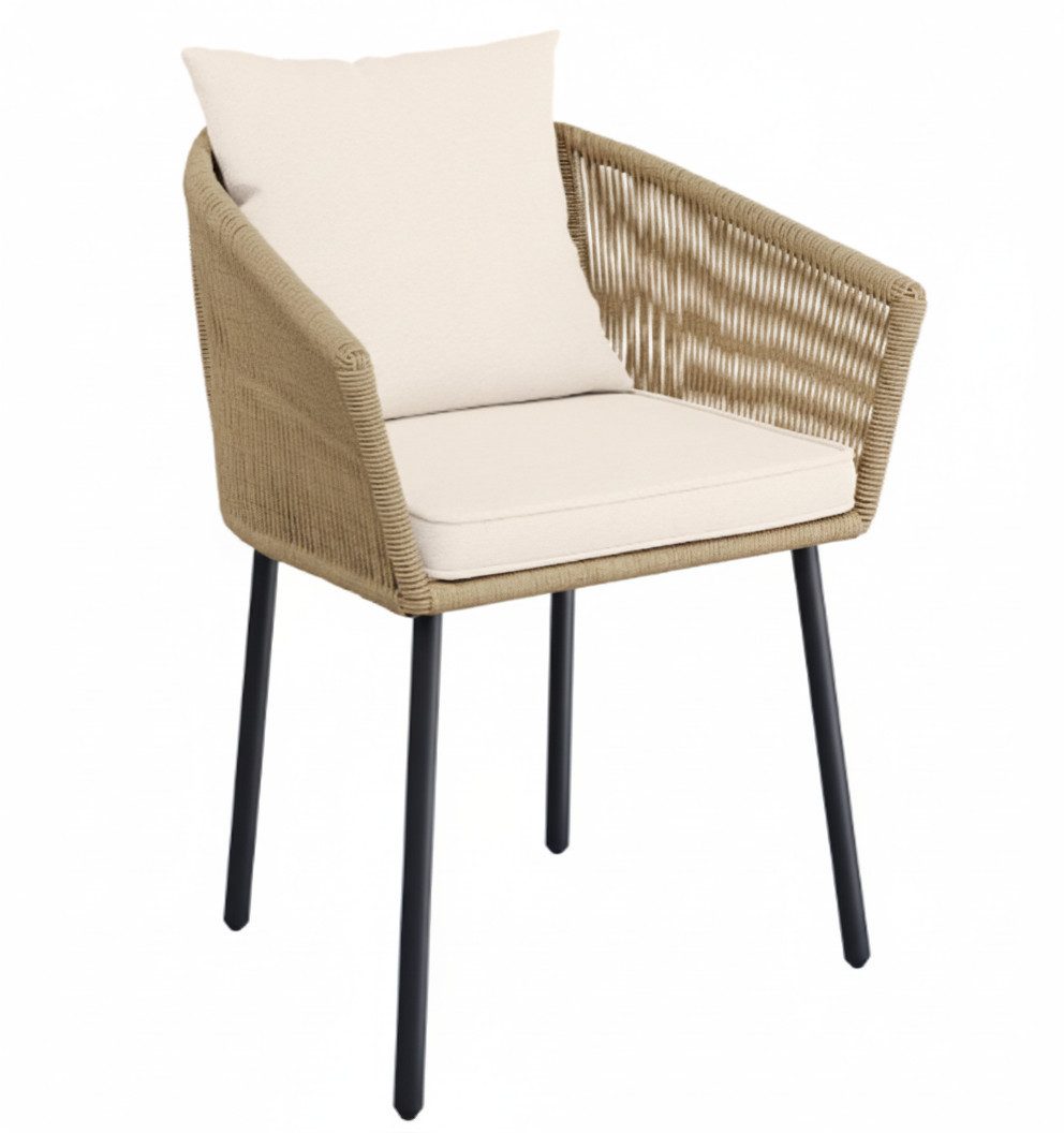 STEELSØN Gartenstuhl Nair mit Sitzauflagen & Kissen (2er Set, hellbraun), Gartensessel aus Polyrattan, elastisches Seilgeflecht, wetterbeständig